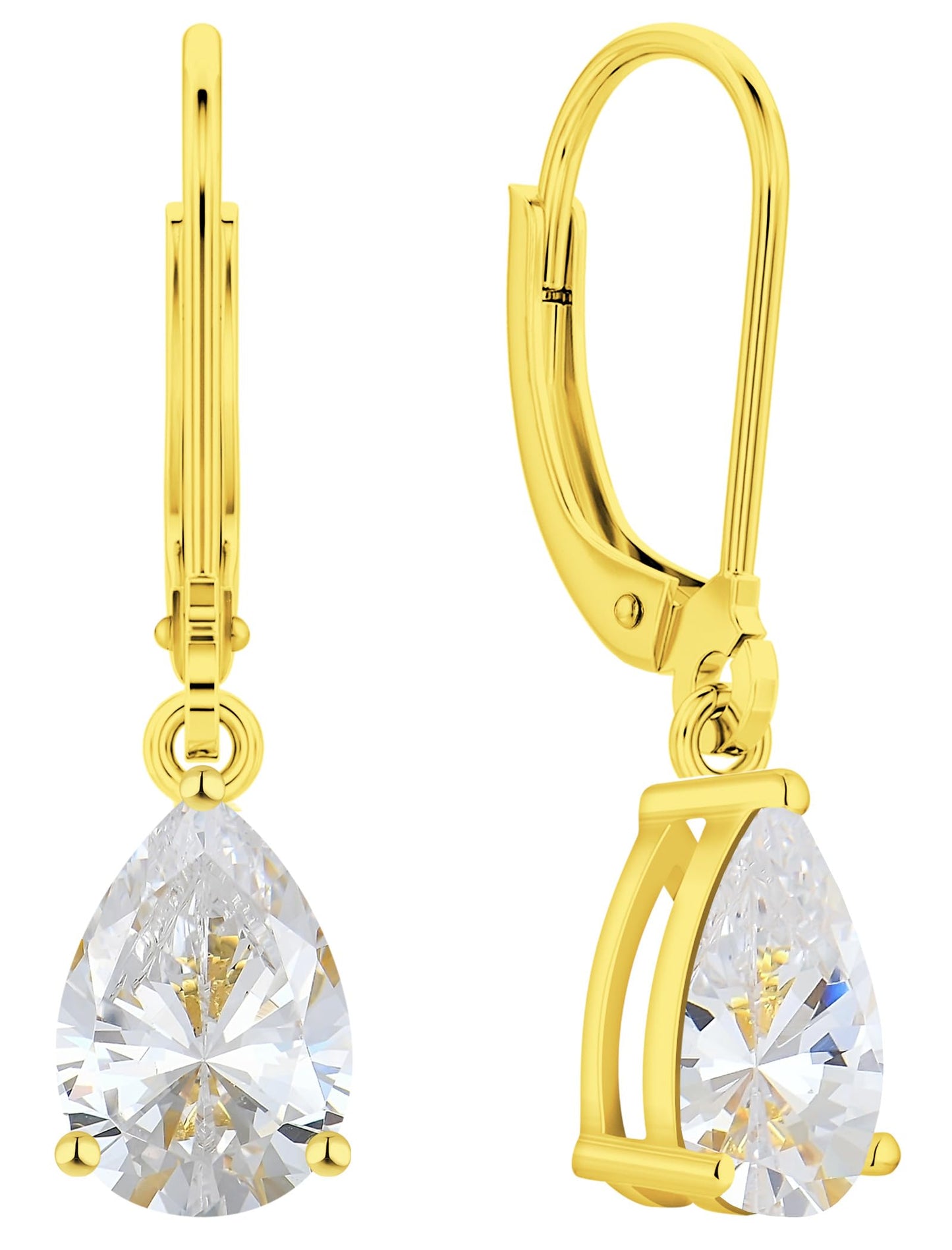 YL 925 Sterling Silver Teardrop Dangle Drop Earrings for Women 7x10 MM Solitaire Cubic Zirconia Leverback Jewelry with 18K Gold Plated