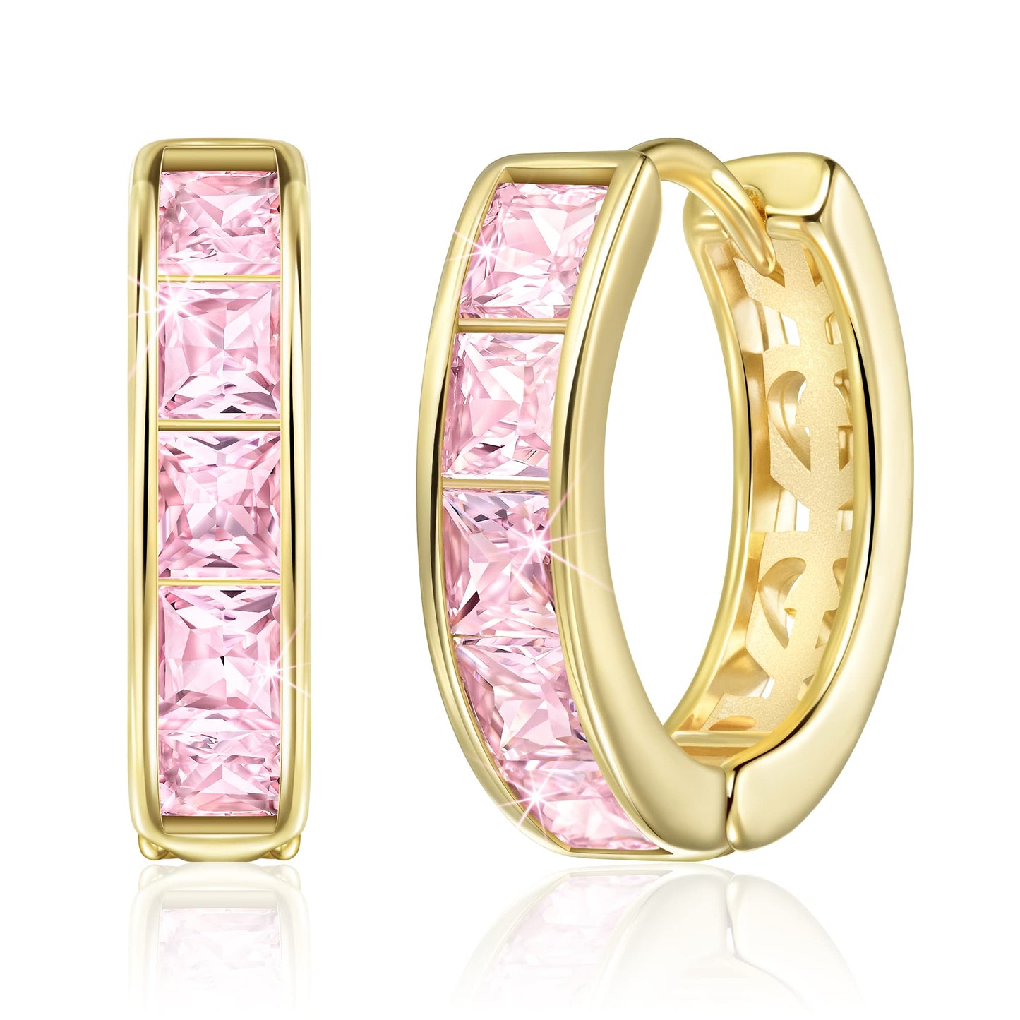 Linawe Flat Back Gold Hoop Earrings for Women, Trendy Pink Cubic Zirconia Studs, Helix Moissanite Earrings, Cute Small Huggie Earrings, Cartilage Cuff Ear Piercing