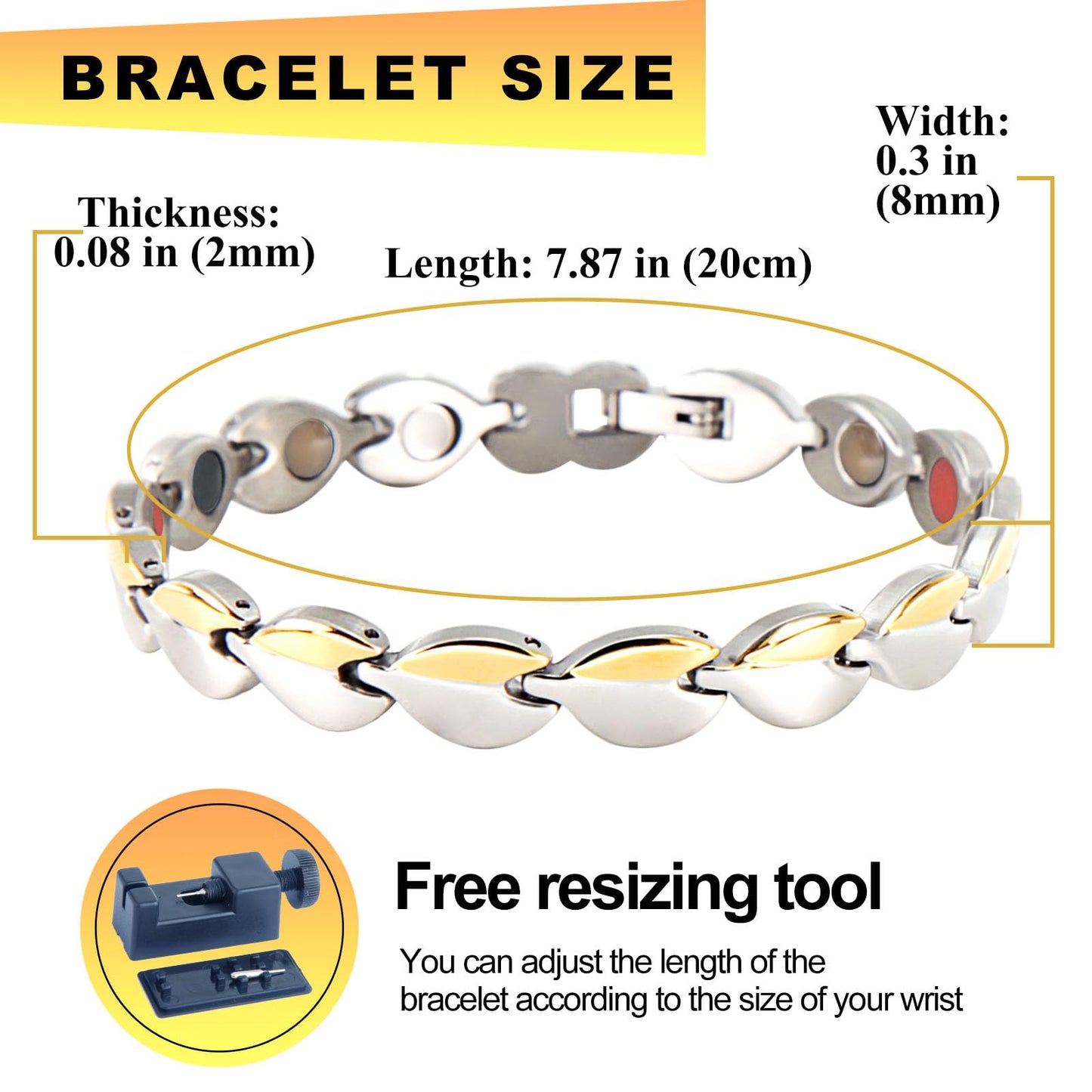 KYOSI Magnetic Bracelets for Women Stainless Steel Womens Magnet Bracelet Leaf Shape Fashion Christmas Gift (Silver&Gold, 7.87 inches)