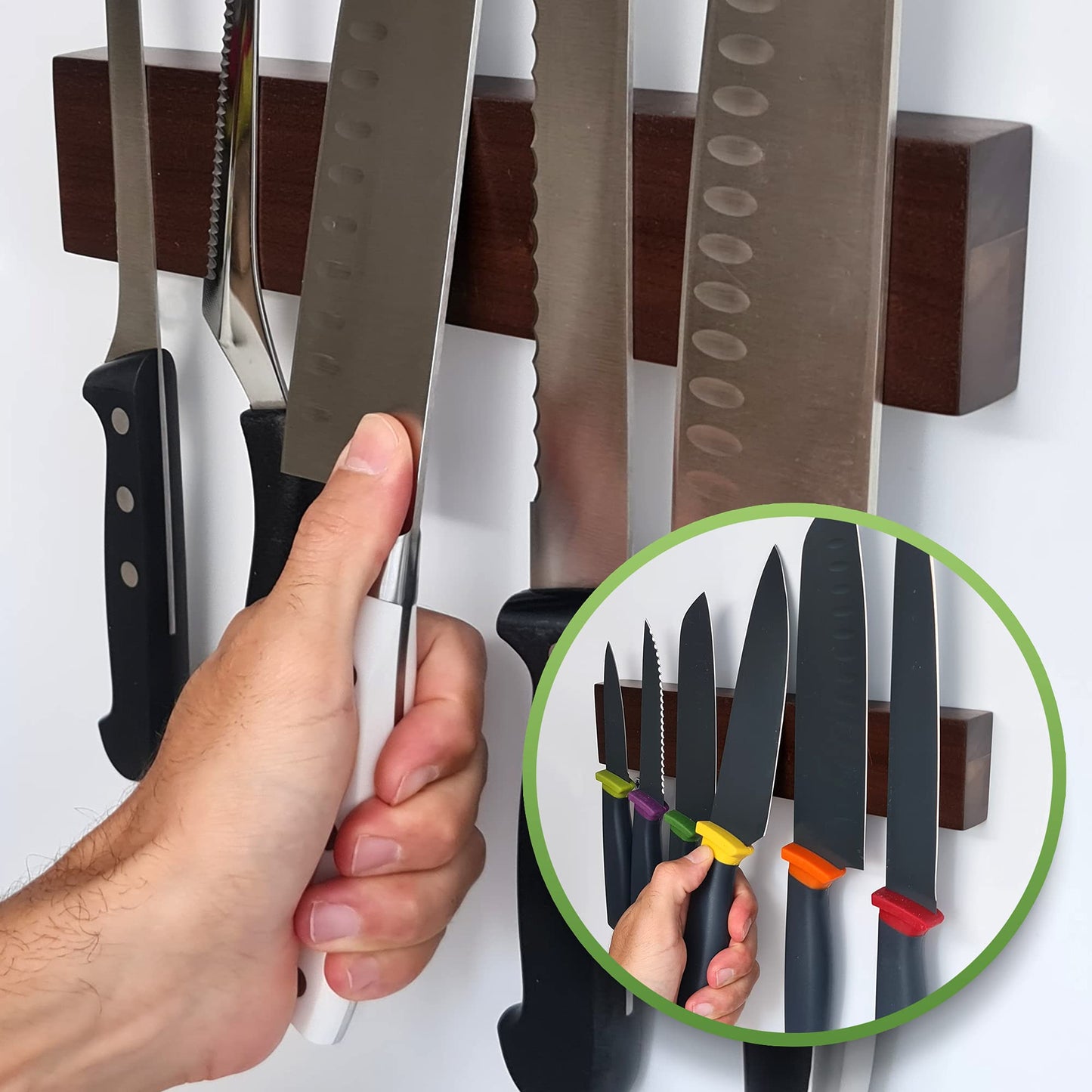 Premium 10 Inch (Small Size) Dark Walnut Wood Magnetic Knife Holder – Professional Wooden Magnetic Knife Strip - Space-Saving Knife Rack/Knife Bar With Powerful Magnetic Pull Force (Upgraded Version)