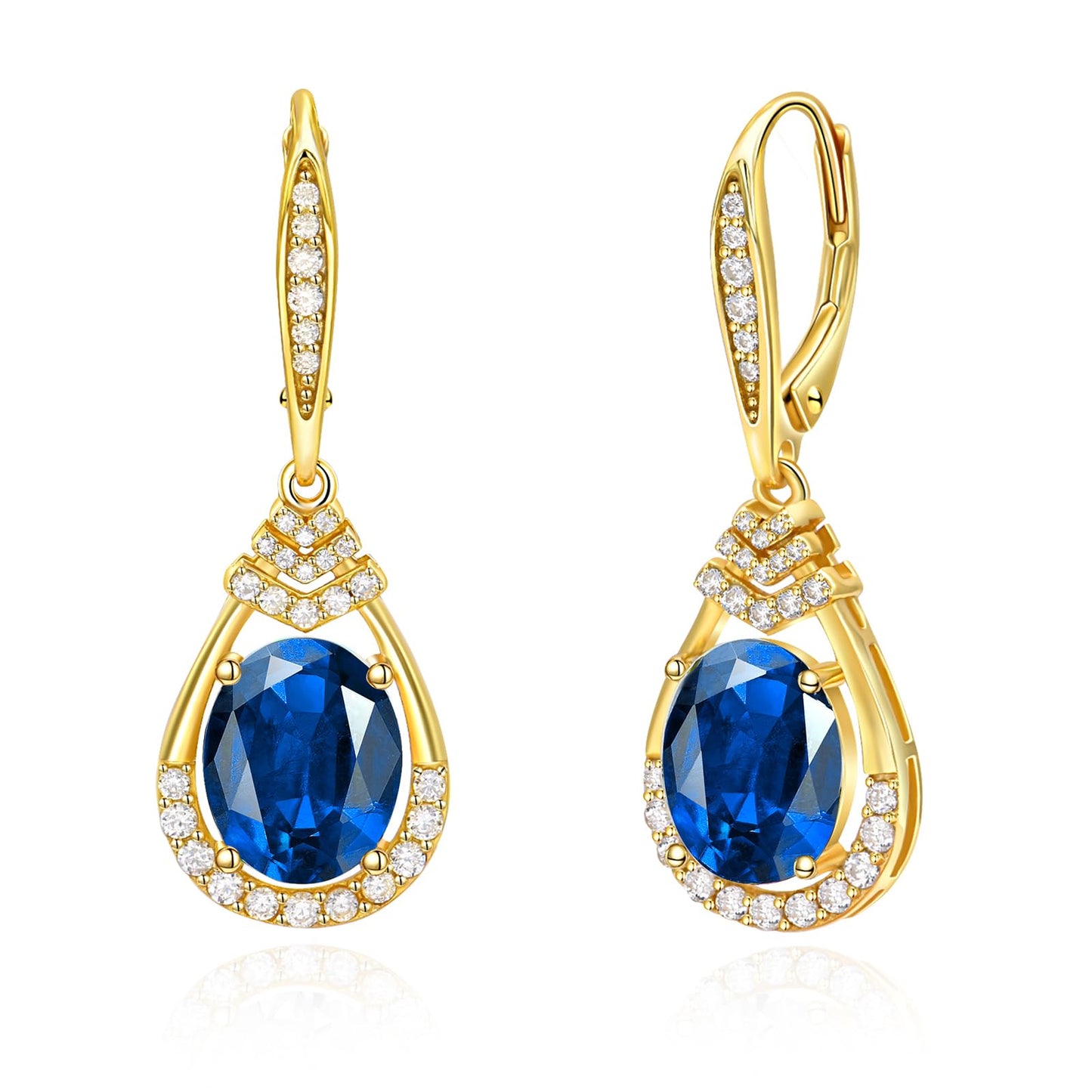 Valentine's Day Gifts for Women |18K G Plated Sterling Silver Birthstone Teardrop Leverback Drop Earring for Women Lady | Wedding Jewelry Gifts for the Bride | Hypoallergenic Oval Cut CZ Earrings (18k Gold Plated-09-Sep.-Sapphire)