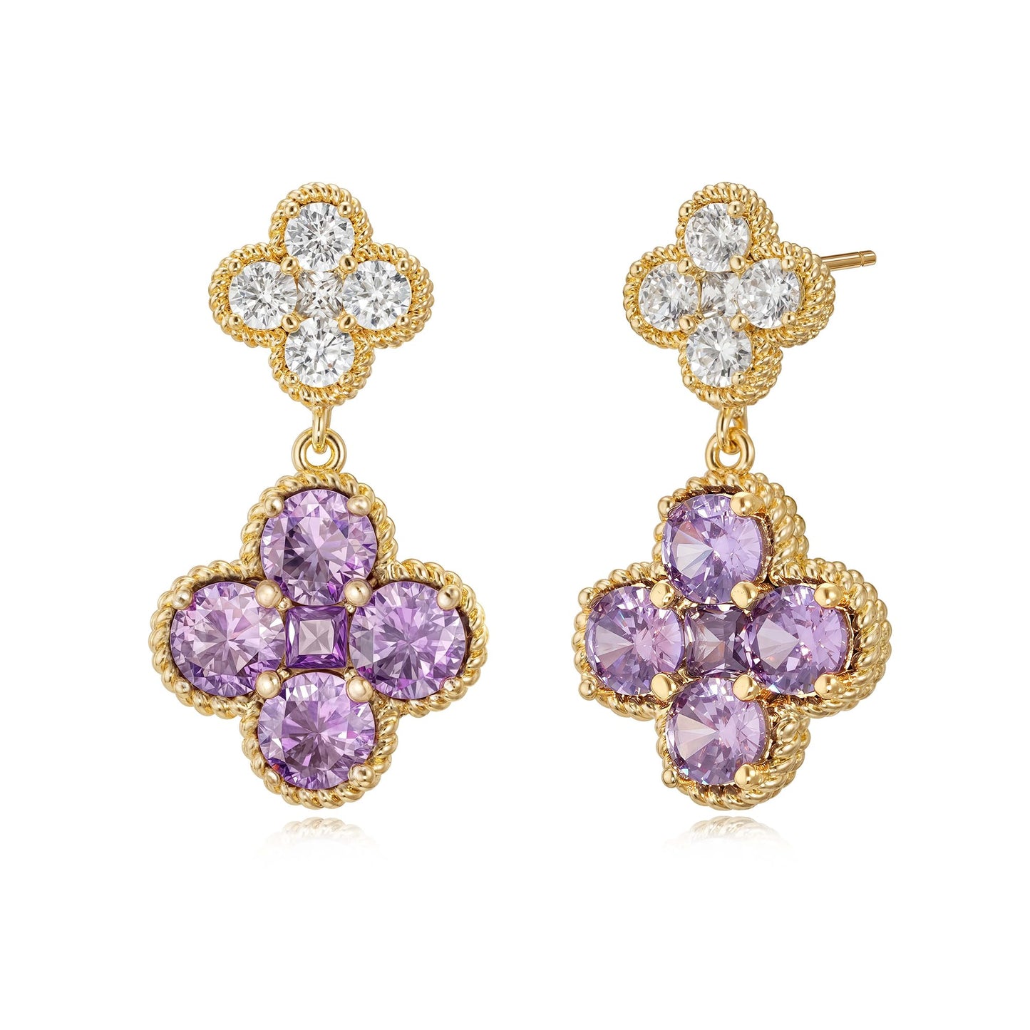 MTMY Dangle Earrings for Women 14K Gold Plated Four Leaf Clover Dangling Drop Birthstone Stud Earrings Trendy Flower Birthstone Jewelry Birthday Gifts(February)