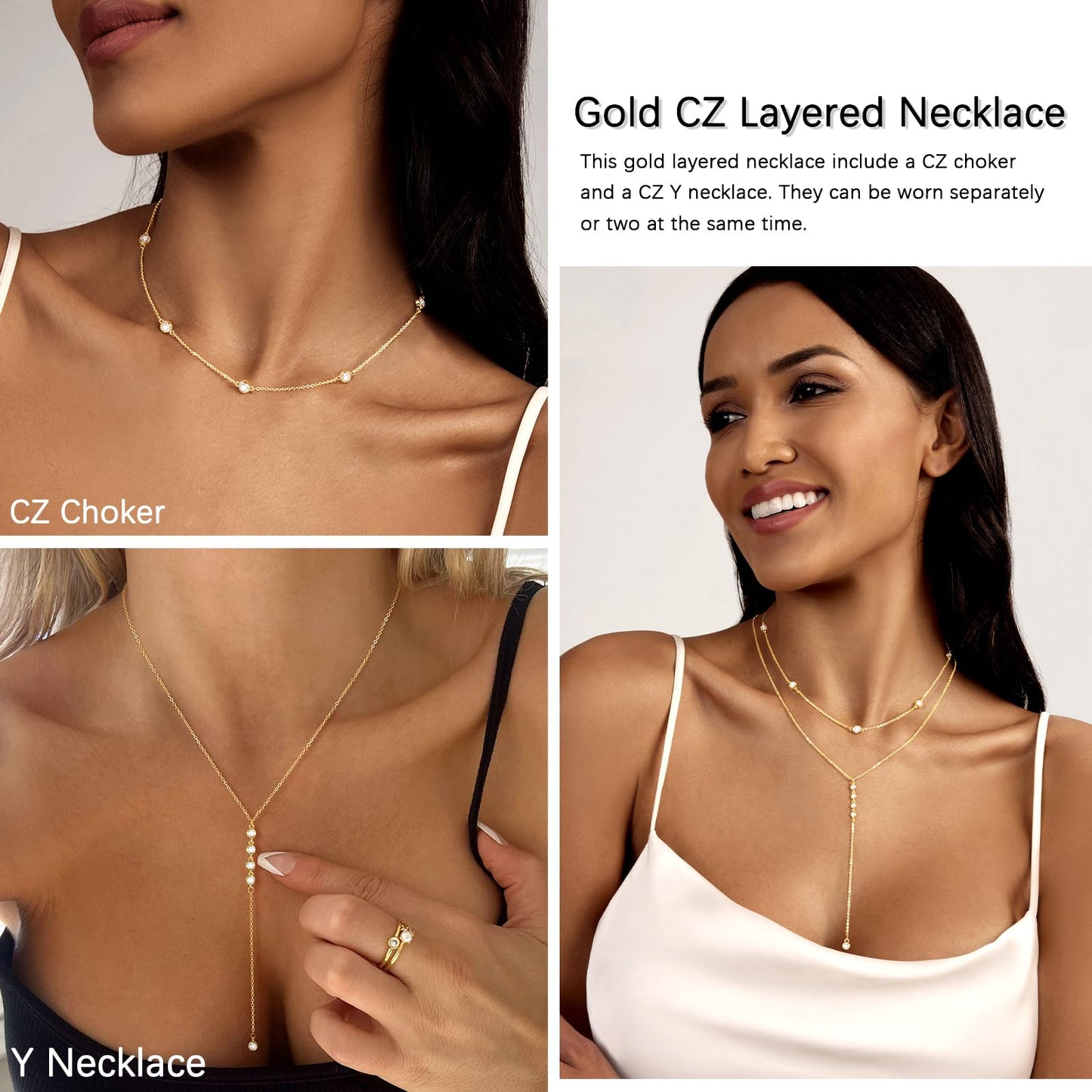 Zeffy Long Gold Necklace for Women- Dainty 14k Gold Plated Teardrop Drop Lariat Necklace Trendy Layered Simple CZ Y-Shaped Body Chain Stack Wedding Prom Dangle Statement Necklace Jewelry Gifts