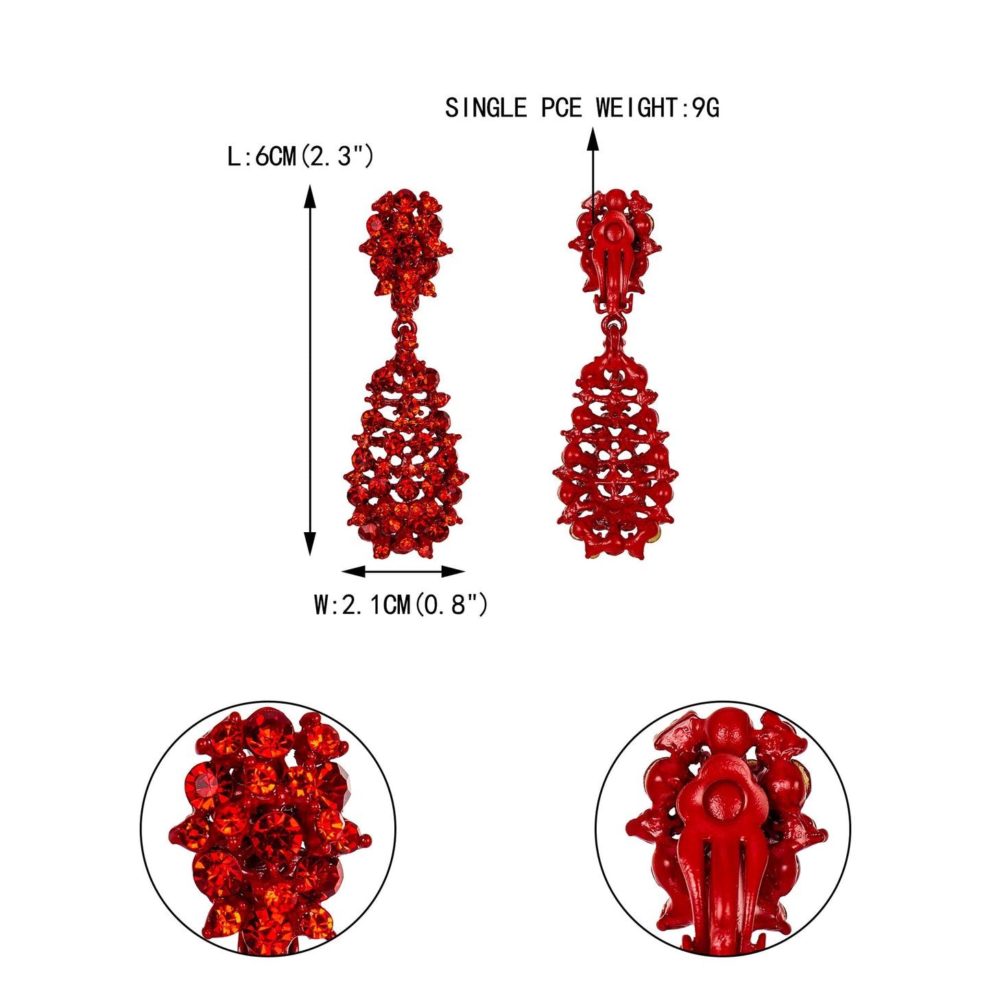 EVER FAITH Women's Costume Jewelry Crystal Floral Behimia Hollow Teardrop Dangle Clip-on Earrings Red Red-Tone