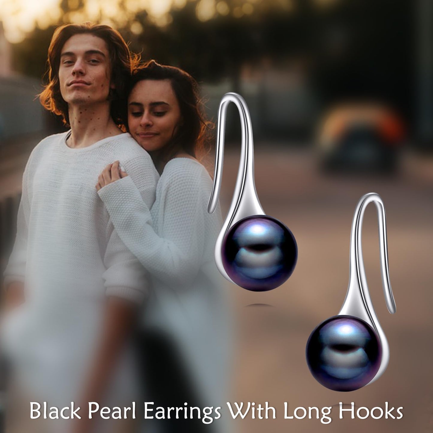 925 Sterling Silver Pearl Dangle Earrings Pearls Drop Jewelry Birthday Gifts for Women (Black Pearl Hook)
