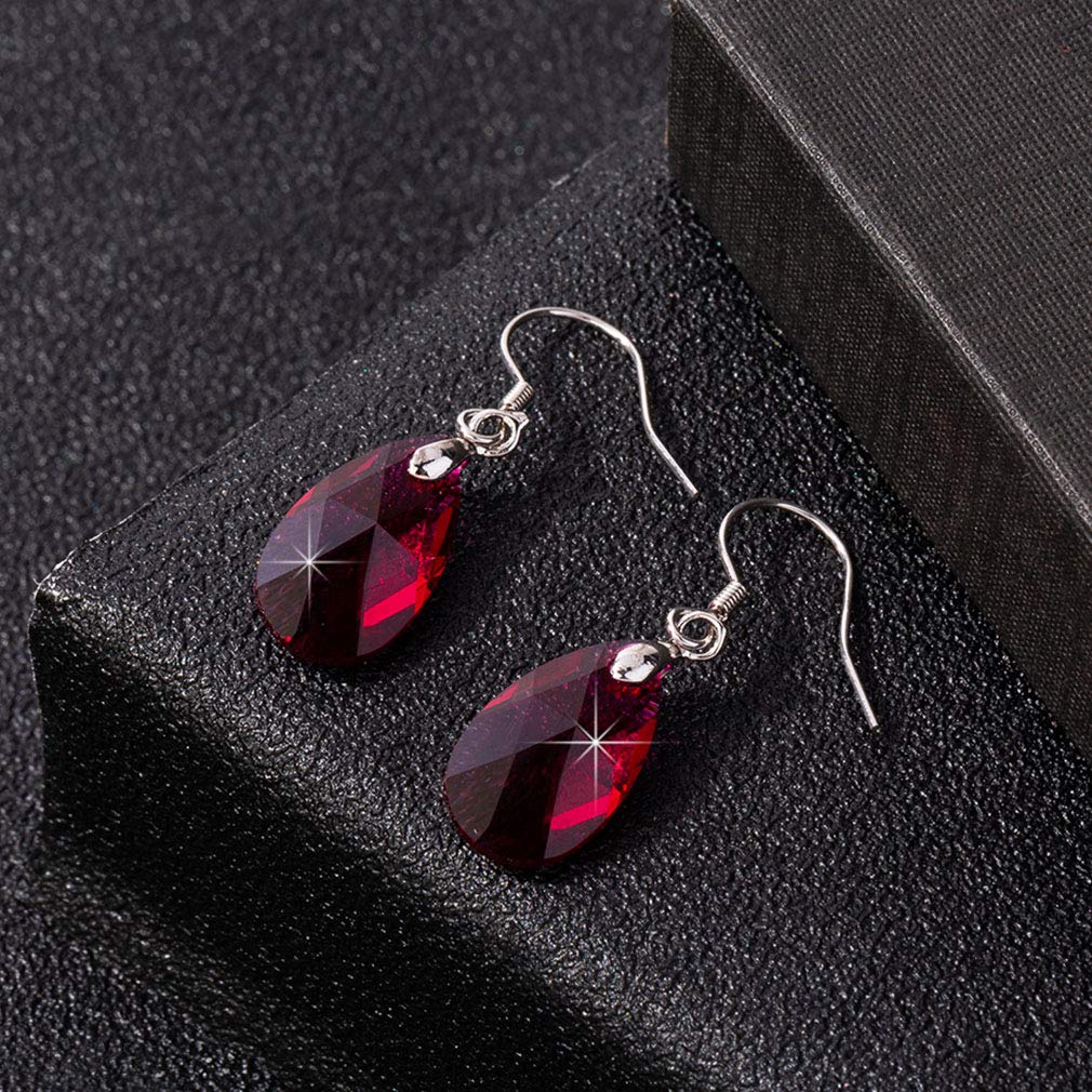 Austrian Crystal Teardrop Dangle Earrings for Women Drop Hook Earring 925 Sterling Silver Hypoallergenic Jewelry (Fuchsia)