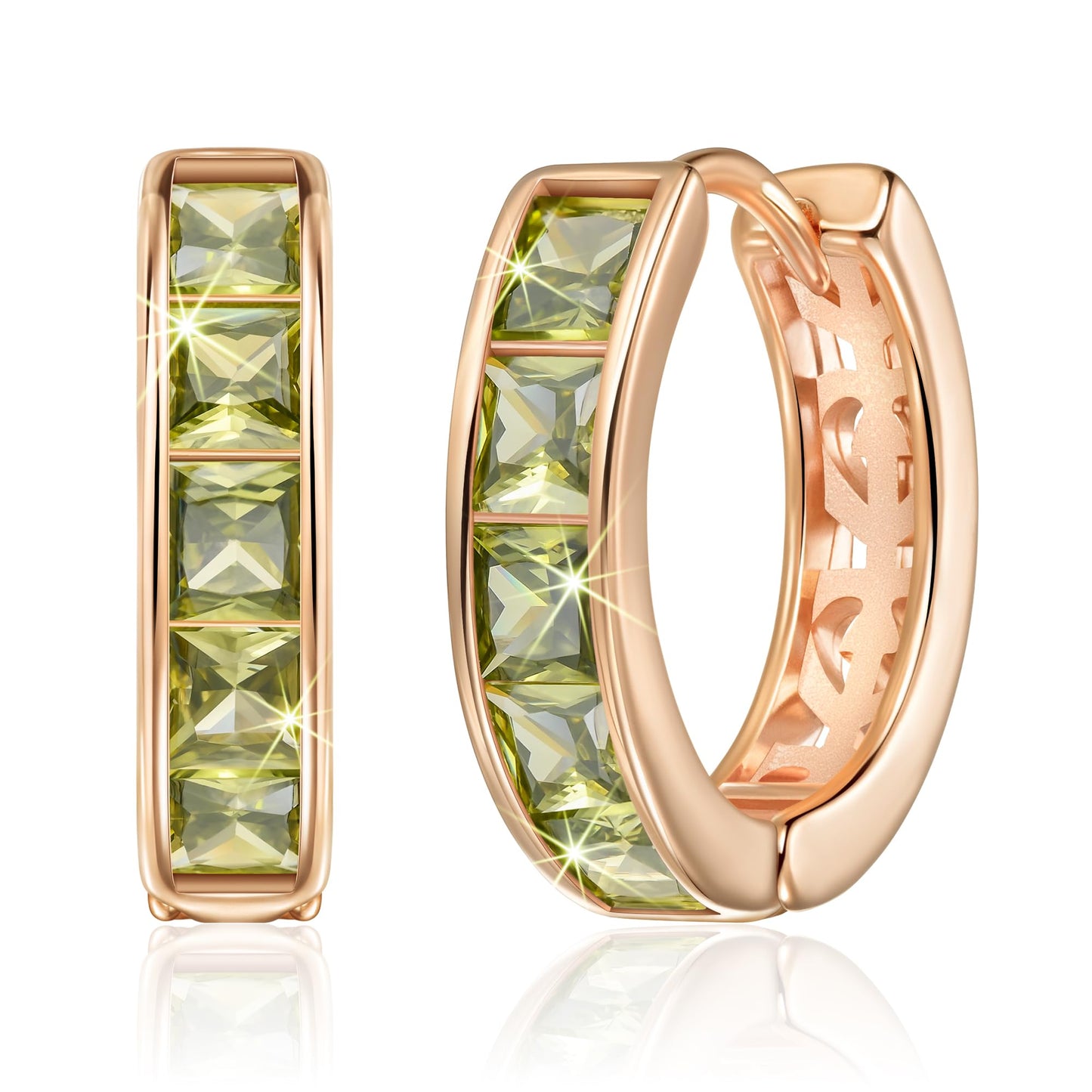 Linawe Peridot Green Hoop Earrings for Women, Rose Gold Huggie Earrings, Cubic Zirconia Earrings Studs, Helix Small Hoop Piercing Jewelry, Rhinestone Crystal Dainty Earrings