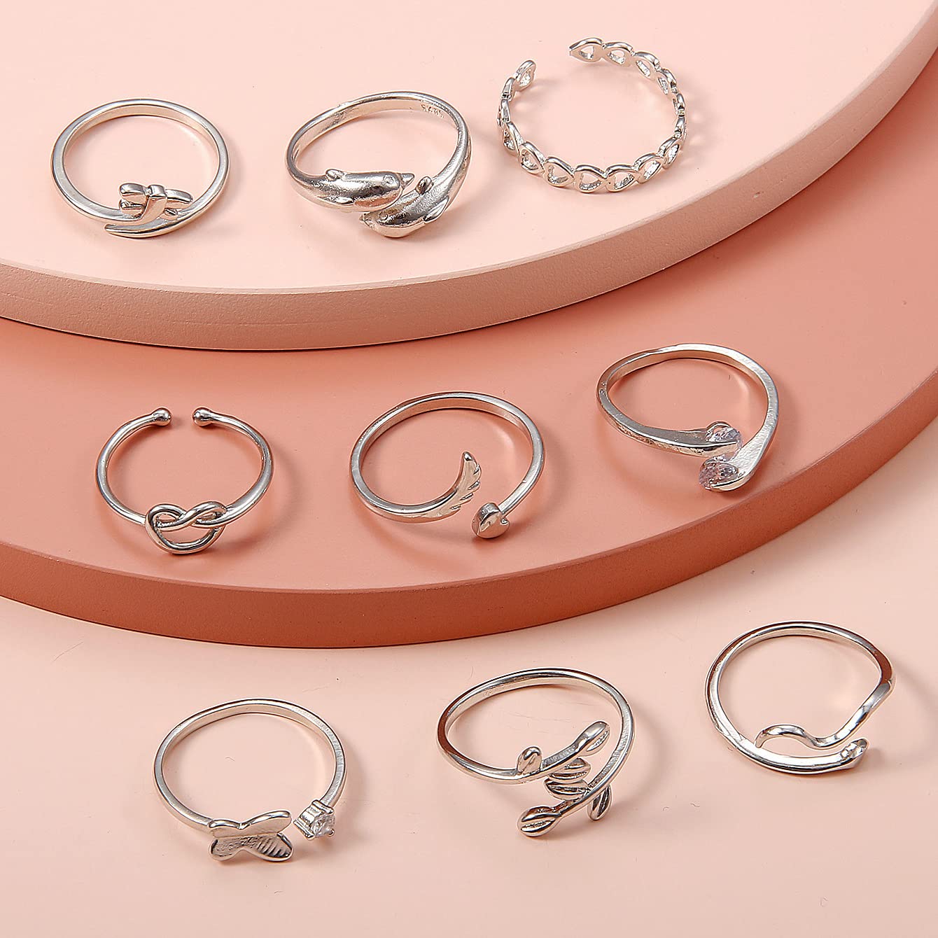 Vivian&CD 925 Silver Toe Rings Set for Women, Open Band Adjustable Non Tarnish Toe Ring, Beach Foot Jewelry for Summer, Stylish and Dainty Toe Rings (Silver)