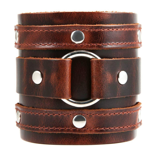 HZMAN Wide Cuff Wrap Gothic Wristband Punk Rock Biker Wide Strap Leather Bracelet (Coffee)
