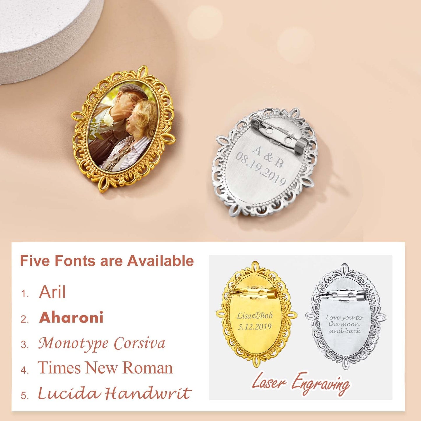Custom4U Custom Photo Brooch Pin Picture Pins Customized Wedding Bouquet Charm Memorial Boutonniere Pin Memorial Gift for Women Men