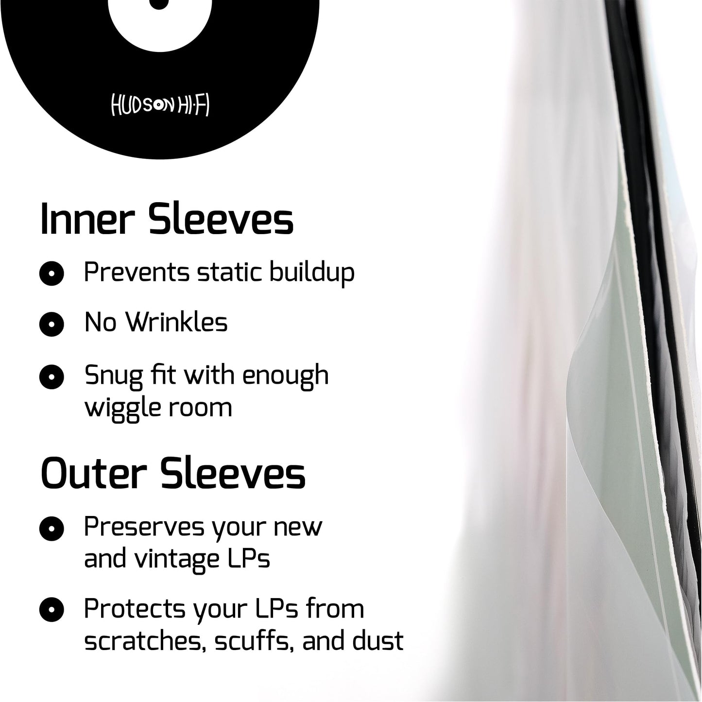Hudson Hi-Fi Anti-Static Vinyl Record 250 Inner 250 Outer Sleeves - Ultimate LP Protection from Scratches, Dust & Dirt- Acid Free Thick Rice Paper