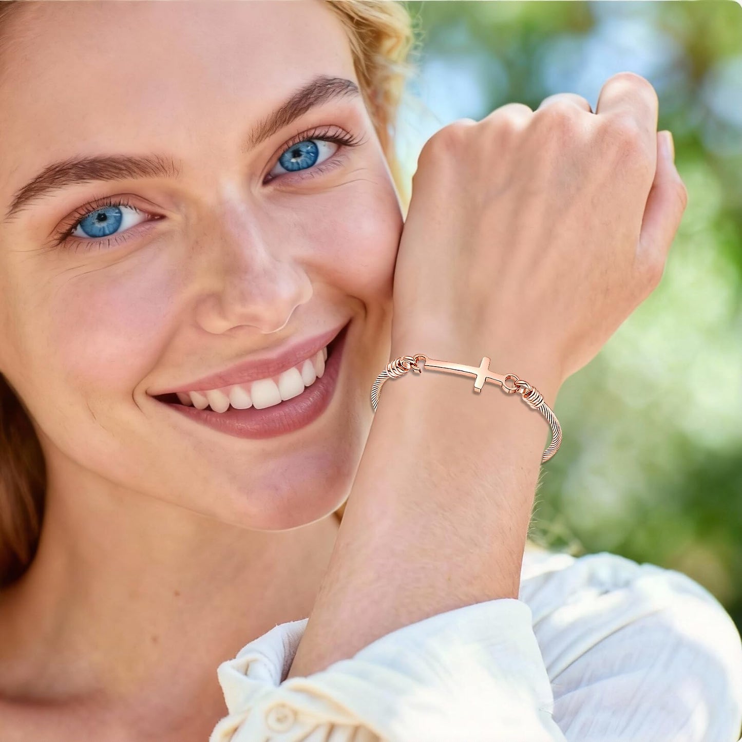 DS Religious Gift for Her Christian Cross Bracelet Bible Verse God is Within Her She Will Not Fall Inspirational Bracelets For Women Stainless Steel Jewelry Gift To Daughter Best Friend (Cross bracelet-Rose Gold 5)