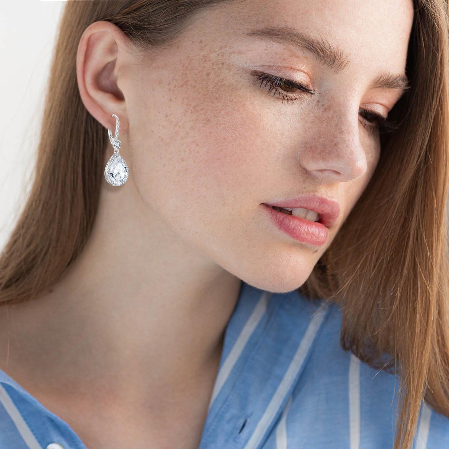 FYNSBLE Dangle Drop Earrings for Women,Sterling Silver White Birthstone Leverback Earrings Hypoallergenic Jewelry for Women