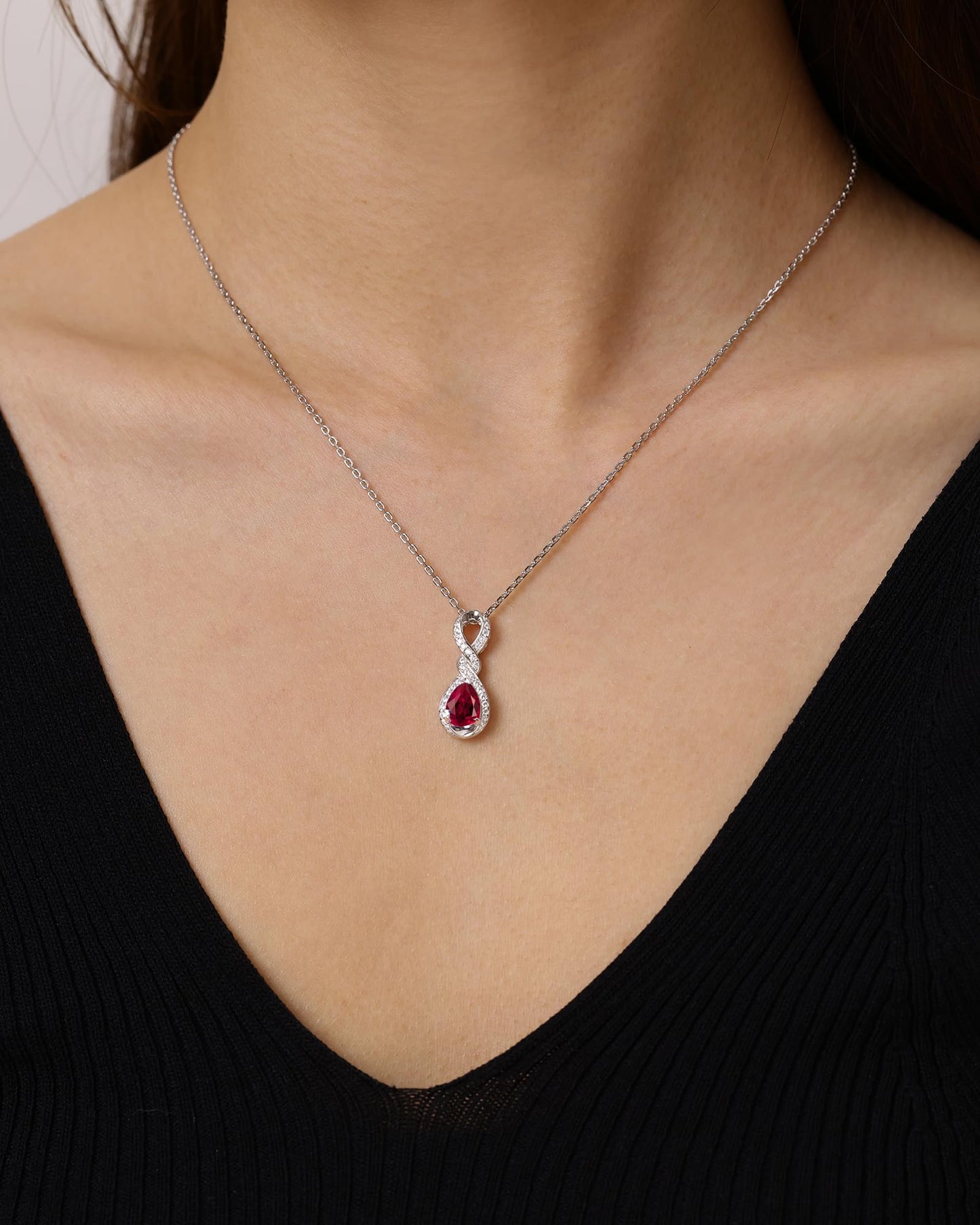FANCIME Ruby Necklace July Birthstone Sterling Silver Dainty Infinity Knot Pendant Necklace Red Gemstone Fine Jewelry Anniversary Birthday Graduation Mothers Day Gifts for Women Mom
