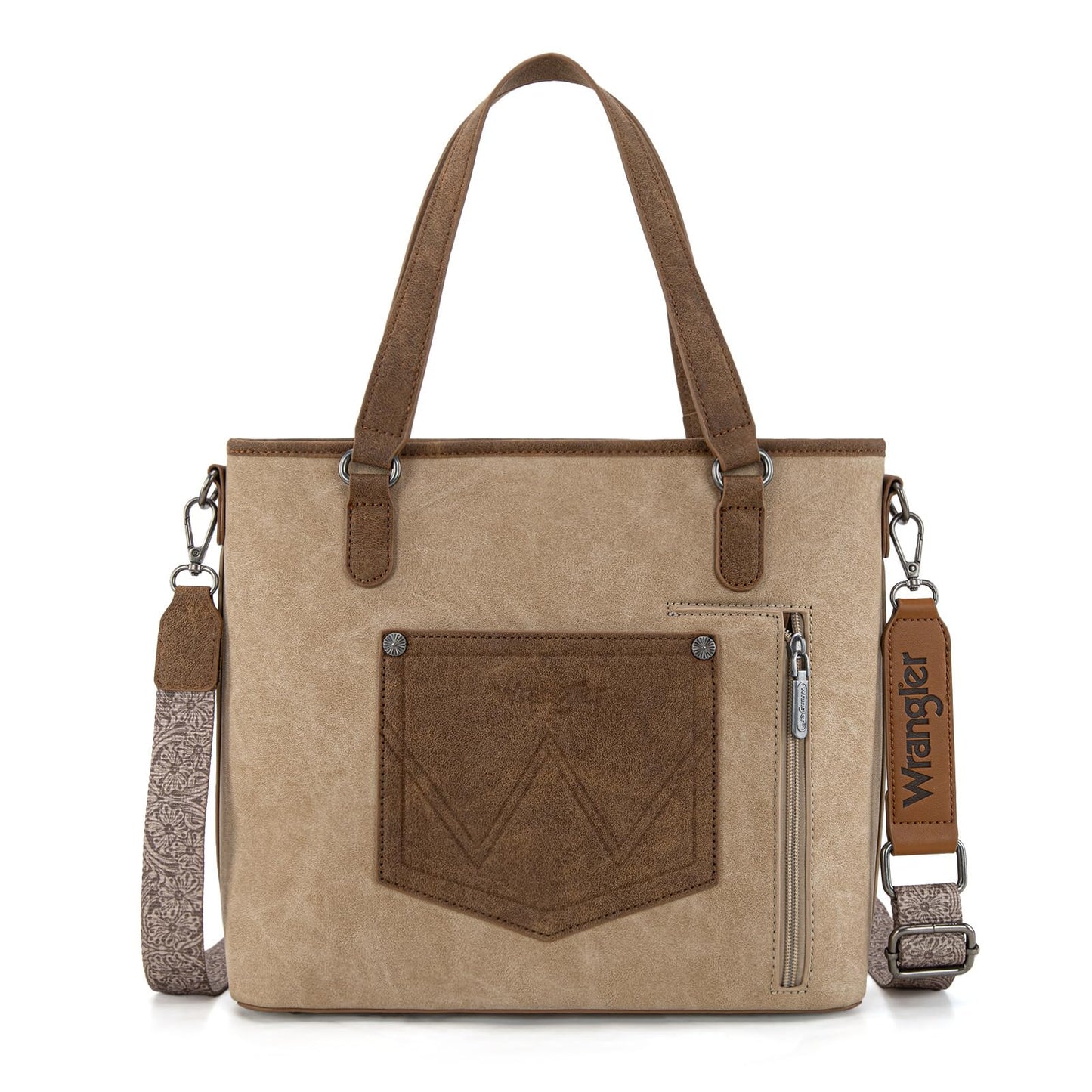 Montana West Wrangler Tote Bag for Women Western Purse Embossed Handbags Medium Satchel Retro Top Handle Shoulder Bag, Beige Purse, WG205-81134BG