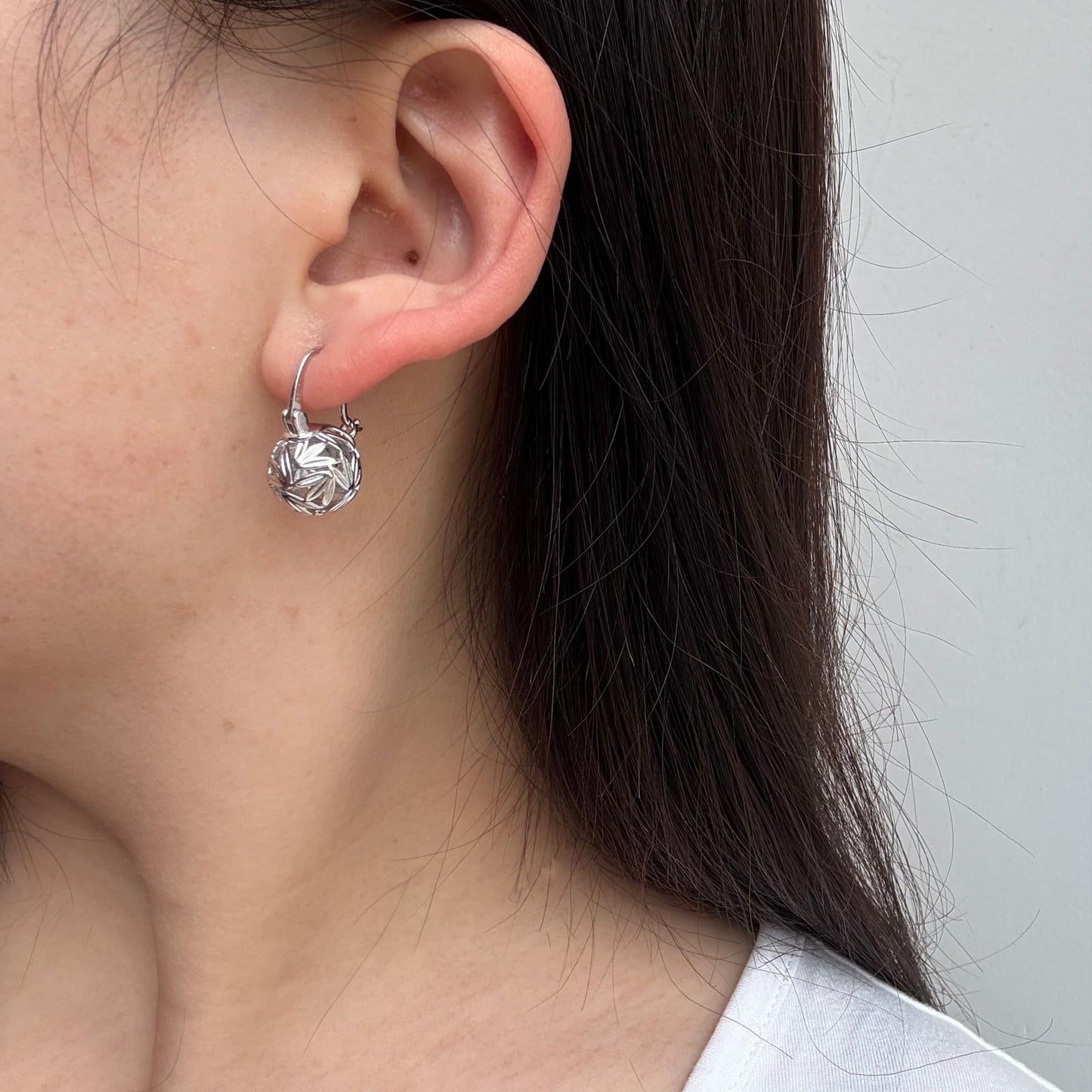 OwMell Elegant 925 Sterling Silver Pearl Drop Earrings Dangle Stud Silver Plated Earrings for Women Large Size 12mm -Leaf Silver