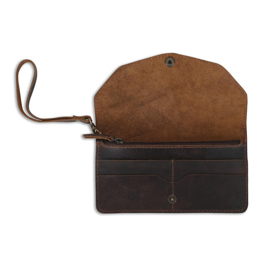 CestAntiQ Leather Money Bag Wallet for Women Reusable Budget Organizer Retro Clutch Wallet Vintage Cash Envelope Continental Wallet Travel Currency Organizer Handmade Long Utility Pouch (Brown)