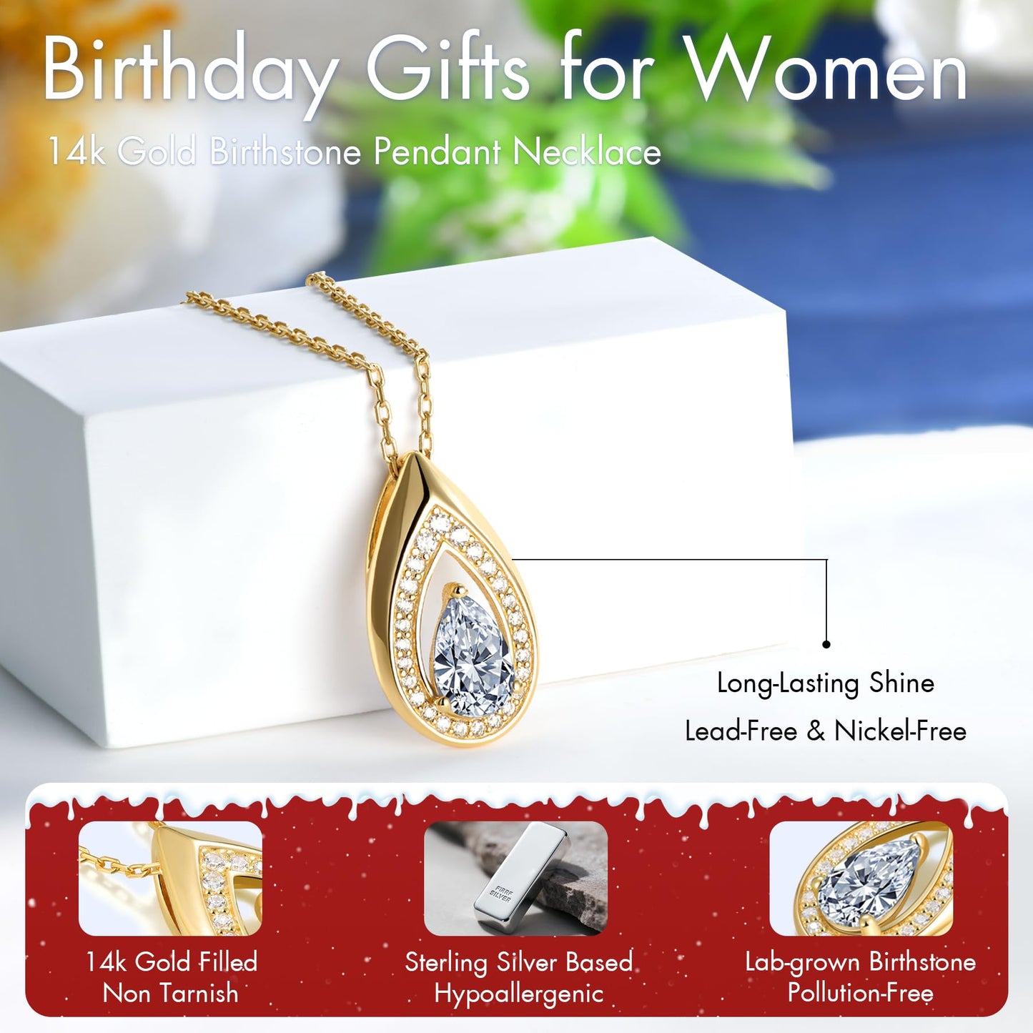 Kstyle Yellow Gold Moissanite Pendant Necklaces for Women Valentine's Day Birthday Gift Anniversary Jewelry for Wife Daughter Grandma Mom Sister (1 cttw Non Tarnish)