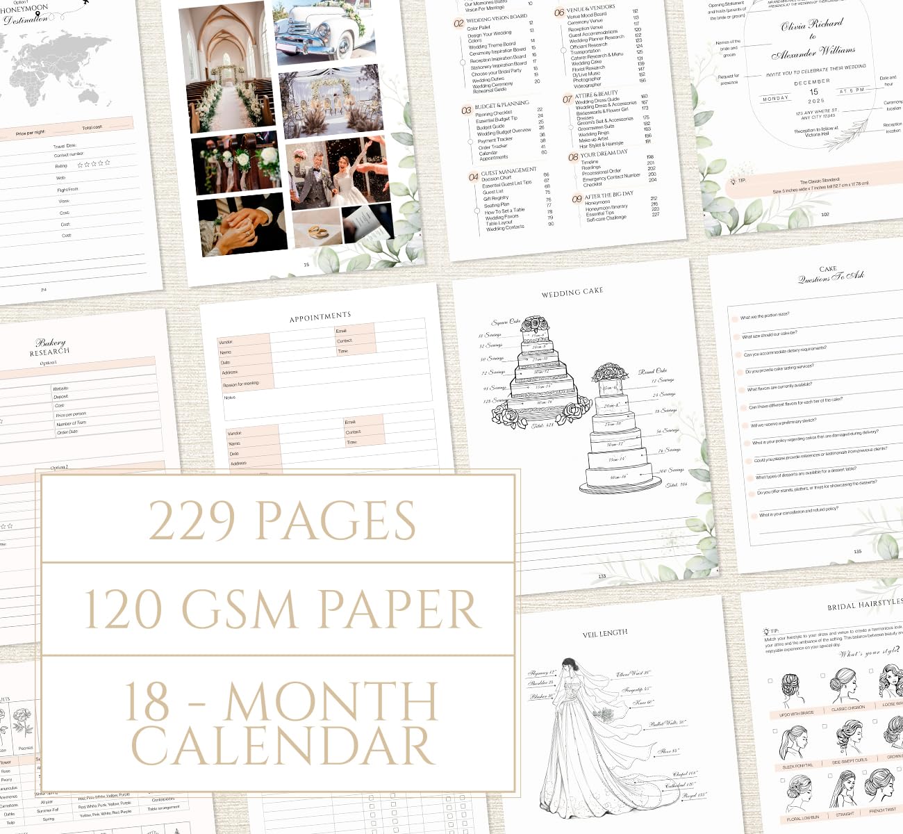 Simar Shop Wedding Planner Book and Organizer – Luxury Floral Hardcover Bridal Planner 9.45 x 7.09 in with Stickers, Pen & Box – Engagement Gift & Bride-to-Be Keepsake – 229 Pages, Tips, Budget Tracker & Calendar