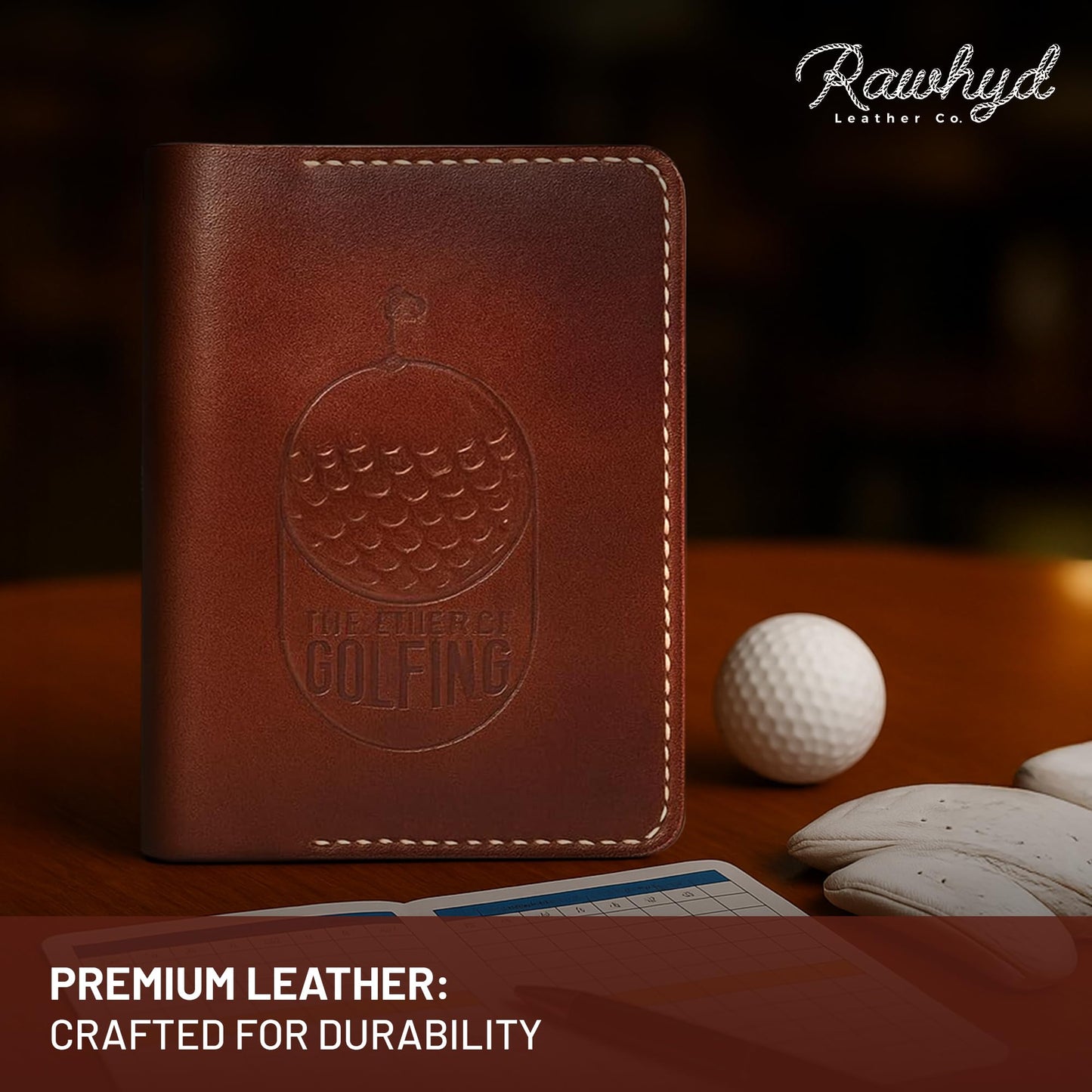 RAW HYD Leather Golf Scorecard Holder Book w/Slot & Pen Loop – Full-Grain Leather Golf Yardage Book & Stat Tracking Book – Refillable Scorecard & Lineup Card Holder for Serious Golfers