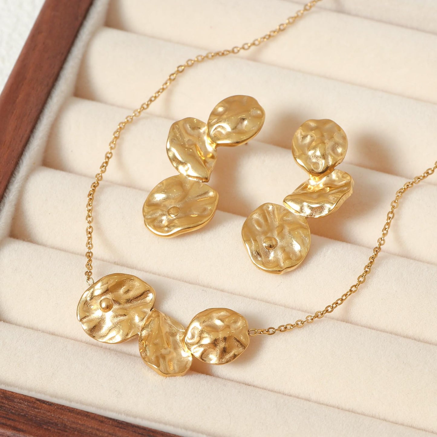 TaYolnFaSo Minimalist 18K Gold Pated Jewelry Set for Women Elegant Irregular Shape Necklace Earrings Set Christmas Gift for Female