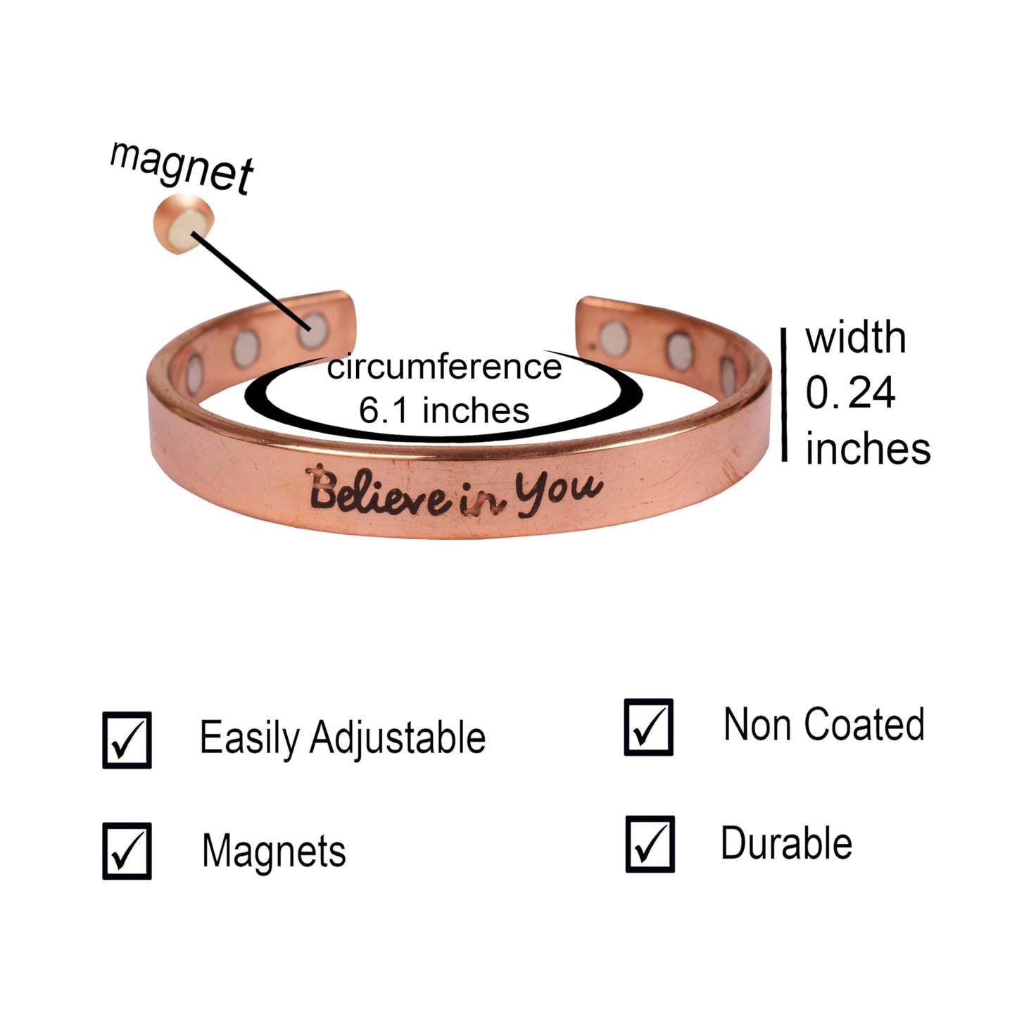 Touchstone Inspirational Copper Engraved Magnetic Bracelets for Women-Personalized Jewelry Gifts for Best Friend/Mom/Daughter/Sister - Adjustable Bracelet in a Gift Box Believe in You