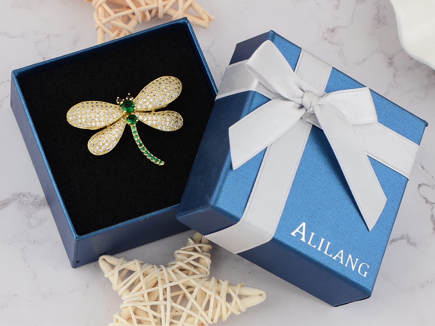 Alilang Silvery Fashion Crystal Rhinestone Dragonfly Wings Insect Brooch Pins, Gold