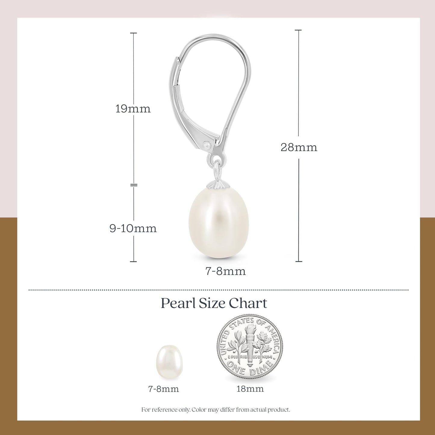 KEZEF Freshwater Cultured Pearl Drop Earrings, 14k White Gold Plated Sterling Silver, 7-8mm Dangle Earrings, Leverback, Hypoallergenic for Women, White Pearl Earrings