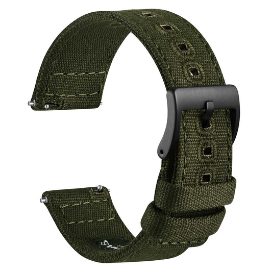 WOCCI 18mm Watch Band, Canvas Fabric, Quick Release, Replacement Strap, Black Buckle (Army Green)