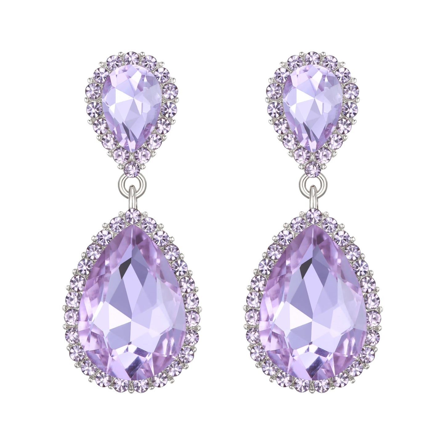 EVER FAITH Austrian Crystal Homecoming Party Dangle Earrings, Elegant Wedding Prom Waterdrop Pierced Earrings for Women Lavender Color