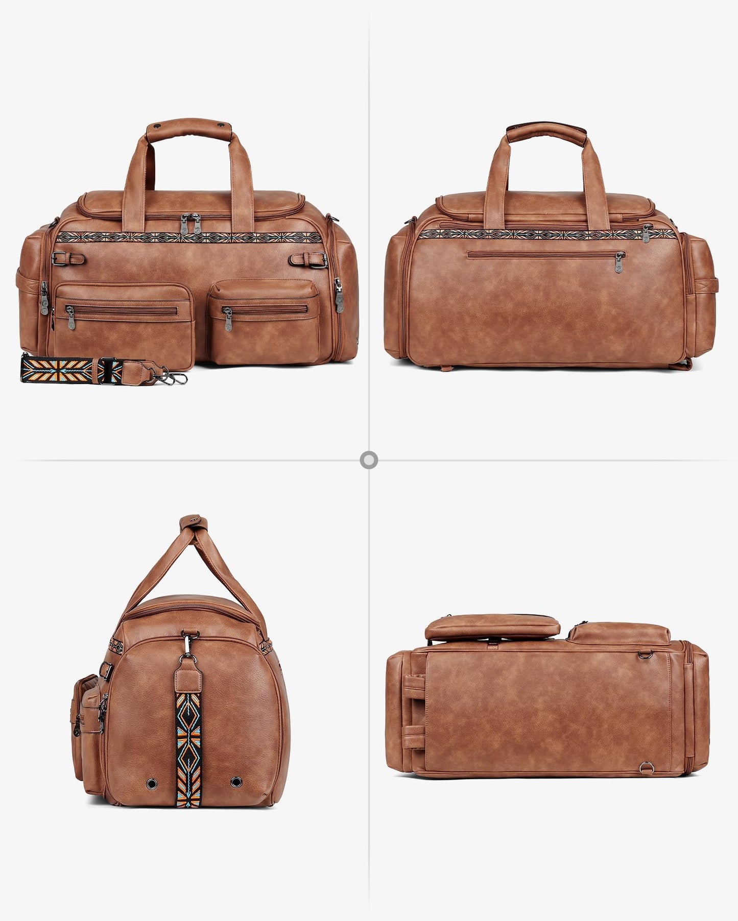 FADEON Duffle Bag for Women, Large Convertible Carry on Overnight Backpack, Designer Leather Mens Weekend Bags for Travel