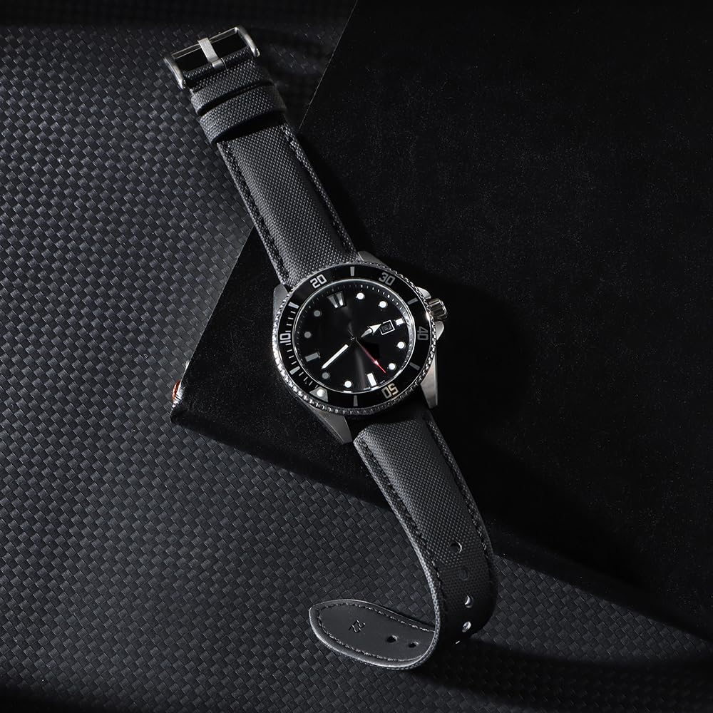 JUNGHELE Nylon watch band for men and women,Quick Release Premium Oxford Waterproof Fabric Weave Back Lining Leather Nylon watch strap with Stainless-Steel Buckle,Black 18mm watch band