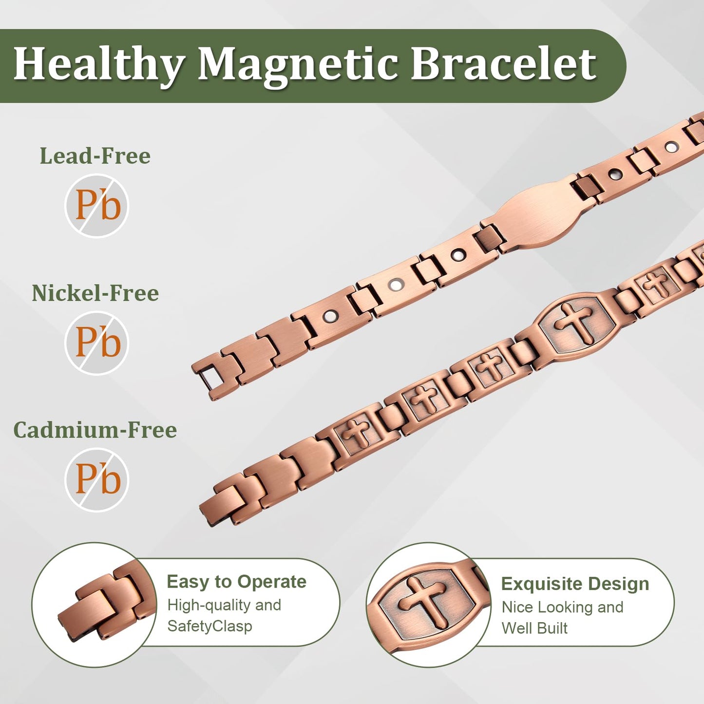 Fashtour Copper Bracelet for Men 99.99% Pure Copper Cross Bracelet Magnetic Chain Link Bracelet Memorial Day Gift Christian Adjustable Jewelry