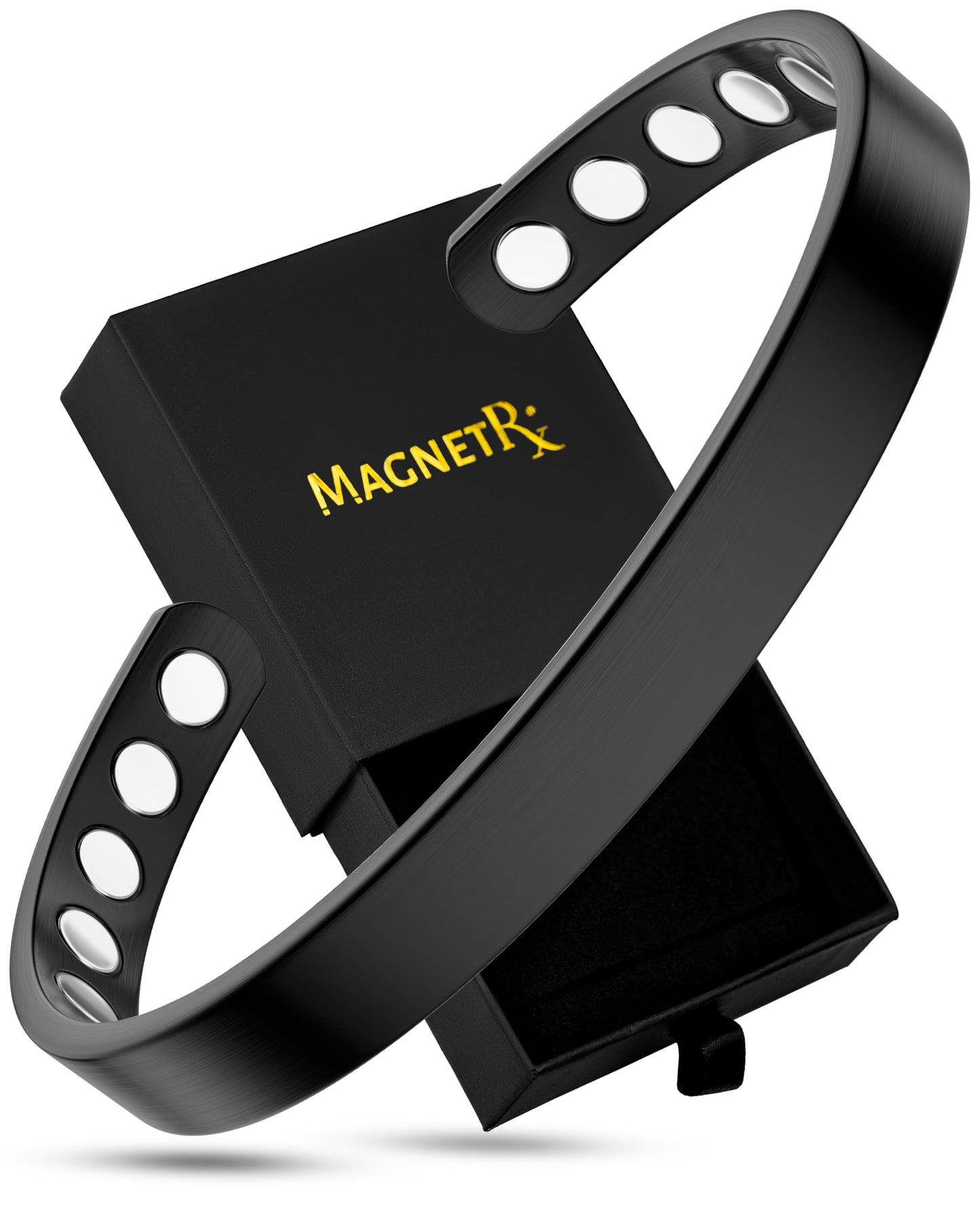 MagnetRX® Magnetic Bracelets for Men & Women - Elegant Bangle Men’s Cuff - Golf/Tennis Elbow & Balance, Stainless Steel Magnetic Bracelets for Women (Black | Large)