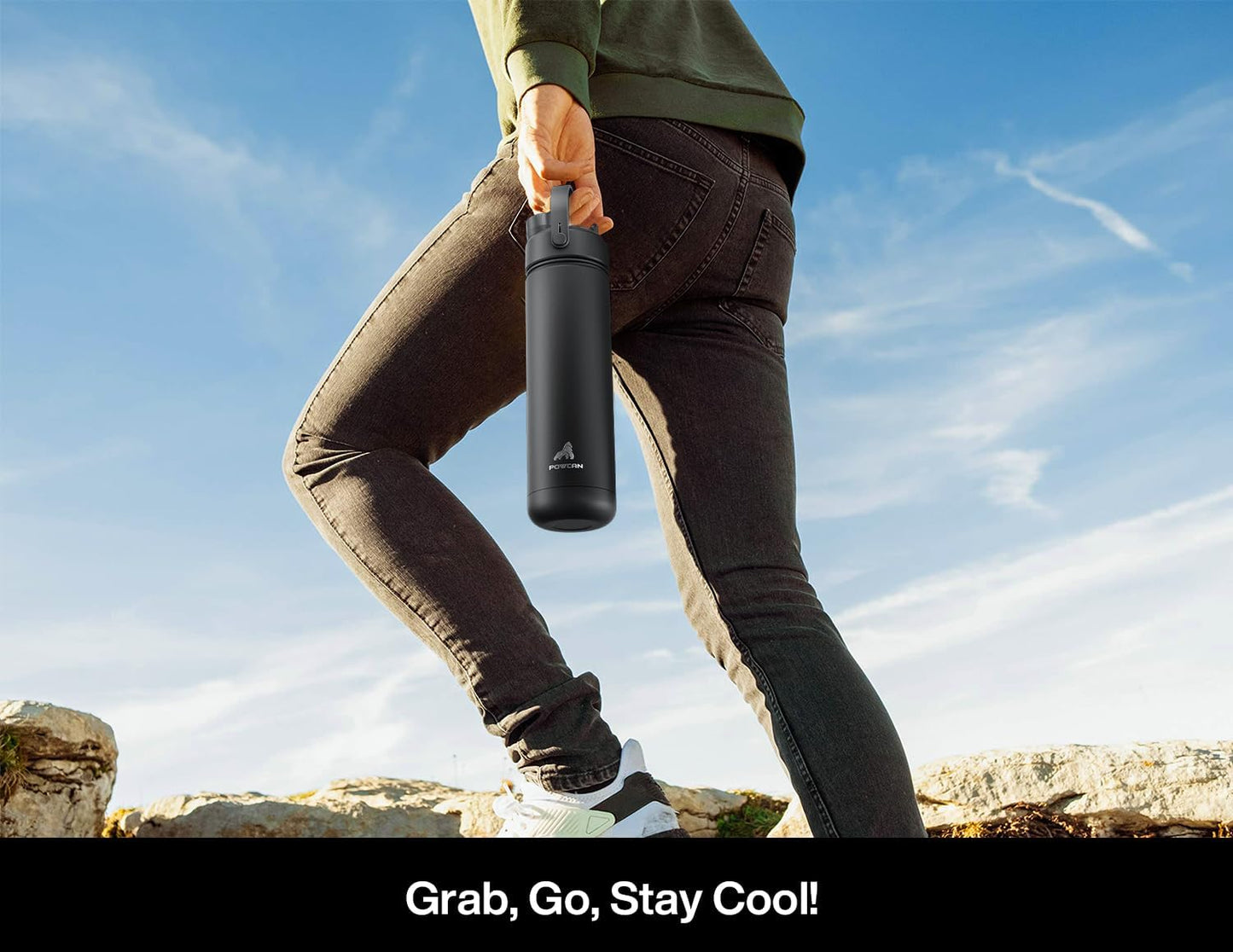 POWCAN 26 oz Insulated Water Bottle - 2-in-1 Straw & Spout Lid, Leak-Proof, Fits Car Cup Holder | Dark Knight