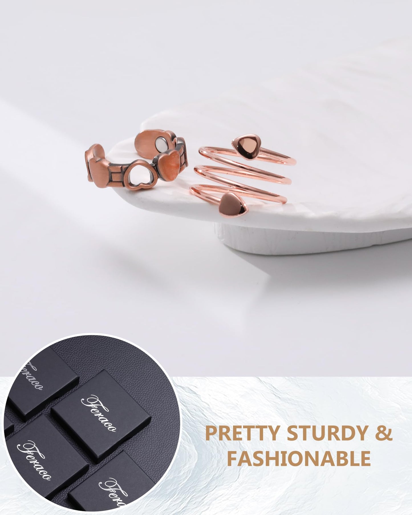 Feraco 2PCS Copper Rings for Women,99.99% Pure Cooper Magnetic Thumb Ring with Magnet,Lymphatic Jewelry Gifts for Womens