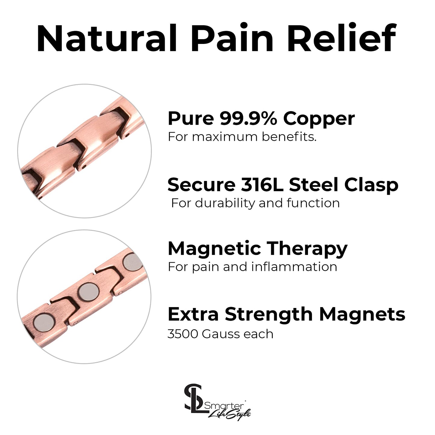 Smarter LifeStyle Elegant Copper Magnetic Bracelet for Women - Adjustable Bracelet Length with Sizing Tool for Perfect Fit, Magnetic Bracelets for Women, Womens Copper Bracelet
