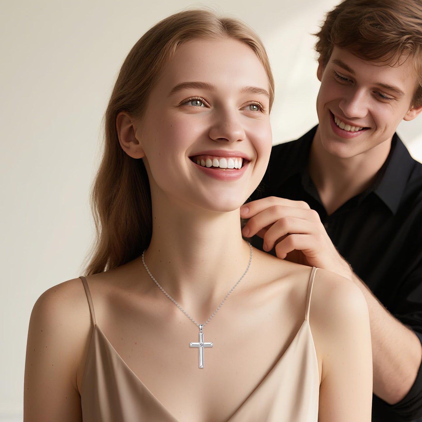 VONALA Cross Necklace for Women 925 Sterling Silver April Birthstone Cross Pendant Necklace Birthday Jewelry Gifts for Women