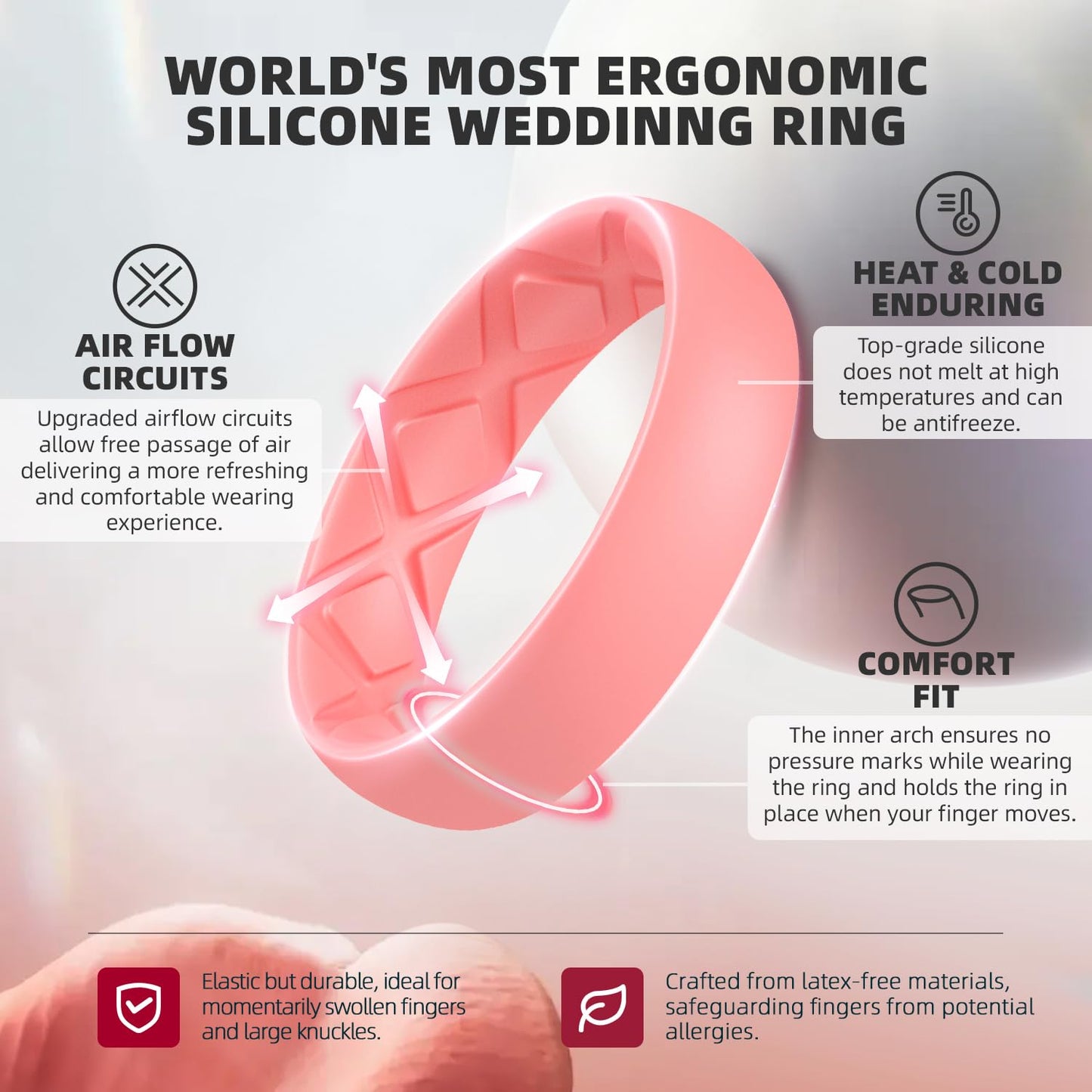 Egnaro Women's Engagement Rings, Silicone Inner Arc Ergonomic Breathable Design with half sizes, Rubber Wedding Band Rings，5.5mm Wide-2mm Thick