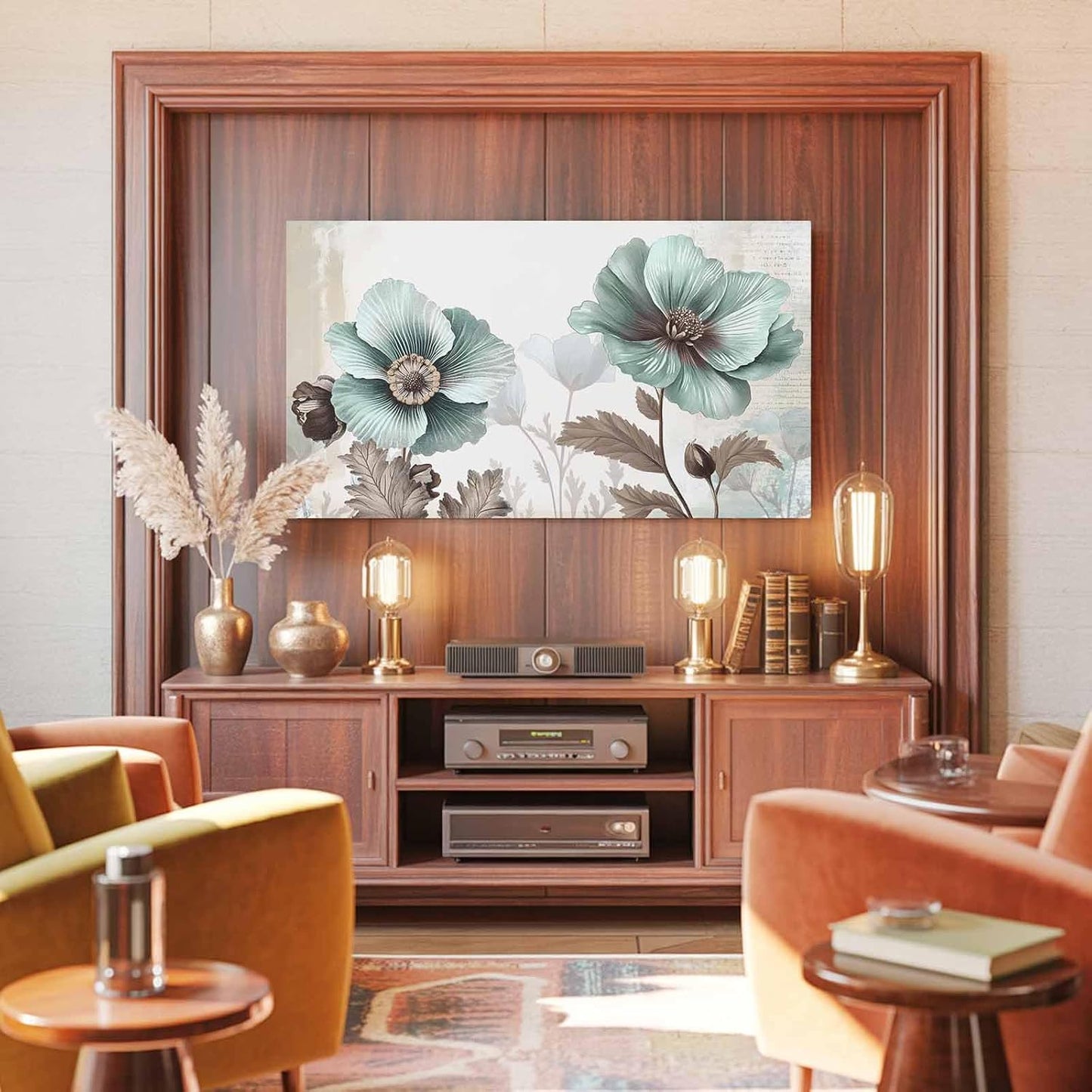 Singingin 65 Inch, Blue Broccoli TV Dust Cover Vintage Victorian Style Flowers Computer Monitor Cover Dustproof
