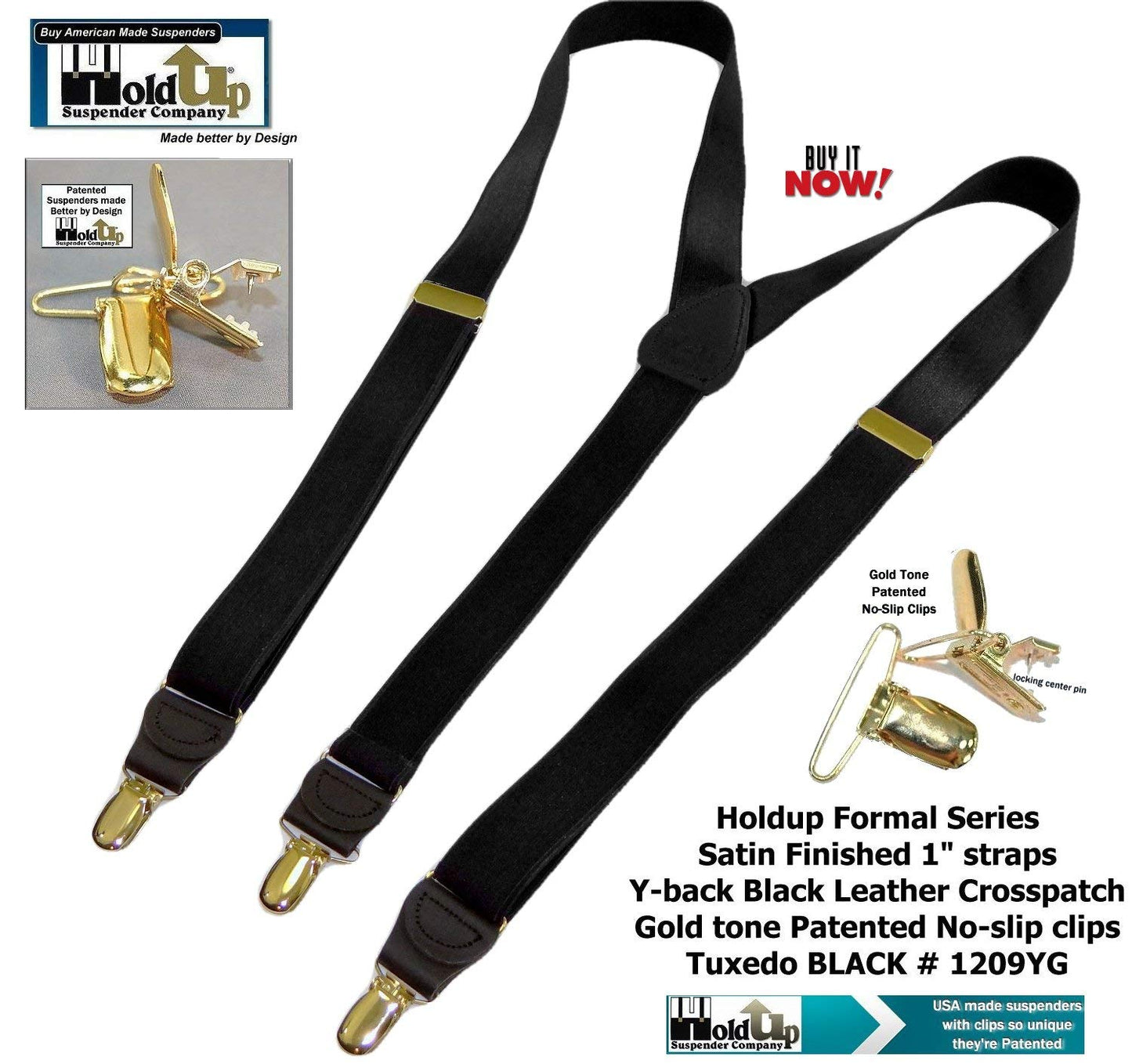 Hold-Up Suspender Company Formal Series Suspenders for Men in Tuxedo YG Style with USA Patented No-Slip Clips