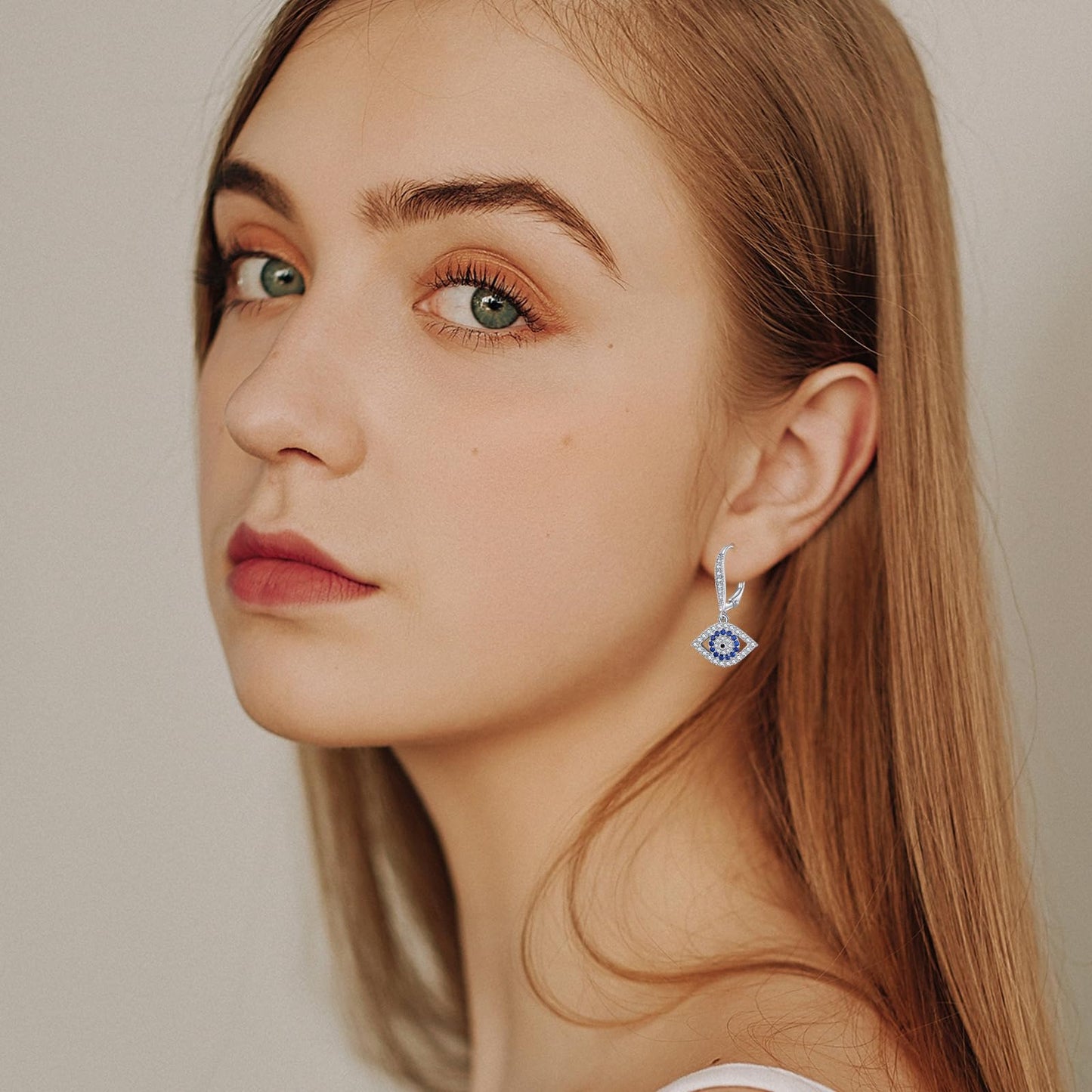 YFN Evil Eye Earrings for Women Sterling Silver Blue Evil Eye Leverback Earrings Huggie Hoop Earrings Dangle Earrings Minimalis Jewelry Gifts