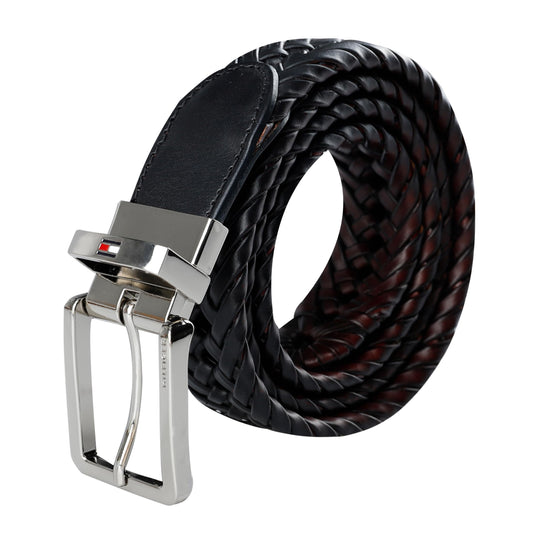 Tommy Hilfiger Men’s 2‑in‑1 Reversible Braided Leather Belt, Fully Adjustable Casual & Dress Style, Black/Brown