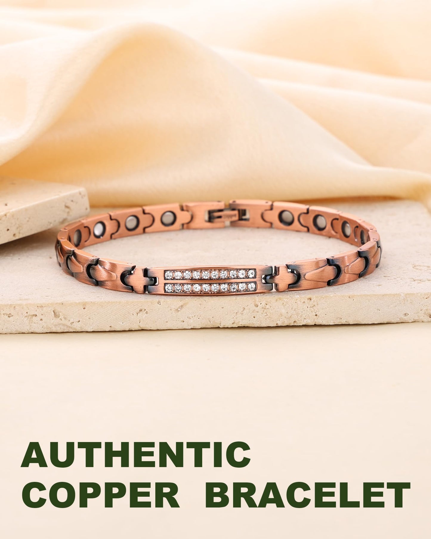 MagEnergy Copper Bracelet for Women, 99.9% Pure Copper Magnetic Bracelet, Adjustable Bracelet Jewelry Gifts (Crystal Style)