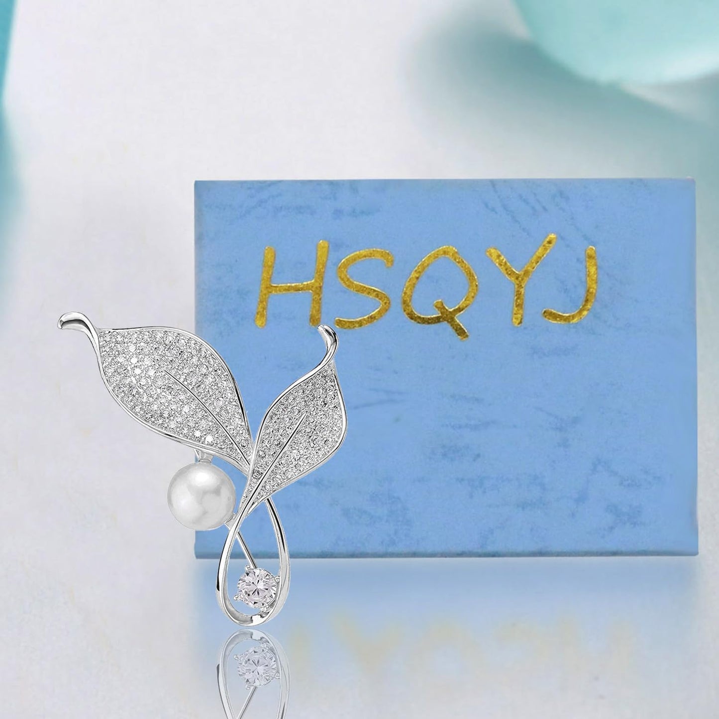 Gold/Silver Leaves Flower Crystal Brooches Pins Fashion Beautiful Created Rhinestone Pearl Leaf Brooch Good Idea for Party Dance Wedding Banquet for Elegant Women Girl (Silver Leaves)