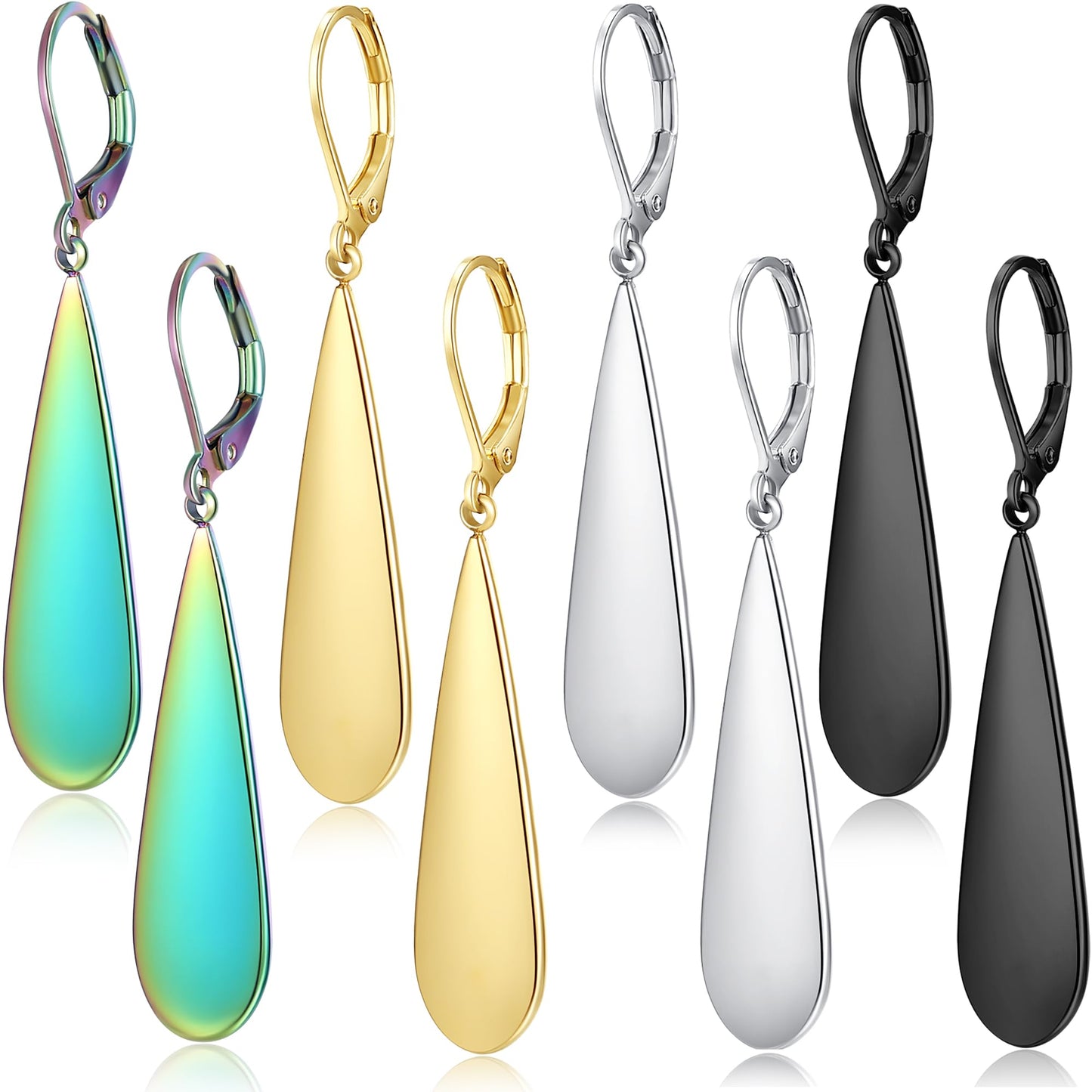 FLYUN 18k Gold Plated Long Teardrop Dangle Earrings For Women Trendy-Hypoallergenic Lightweight Leverback Dangle Earrings For Jewelry Gift(S&B&G&RB)