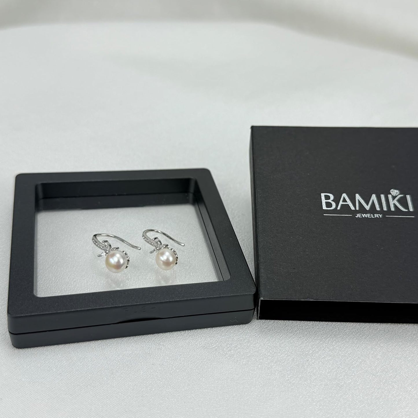 BAMIKI Pearl Drop Earrings for Women - 925 Sterling Silver 18k Gold Plated Hypoallergenic White Freshwater Cultured Pearls Ear Hook Earrings with Cubic Zirconia Jewelry Gifts for Mother Wife