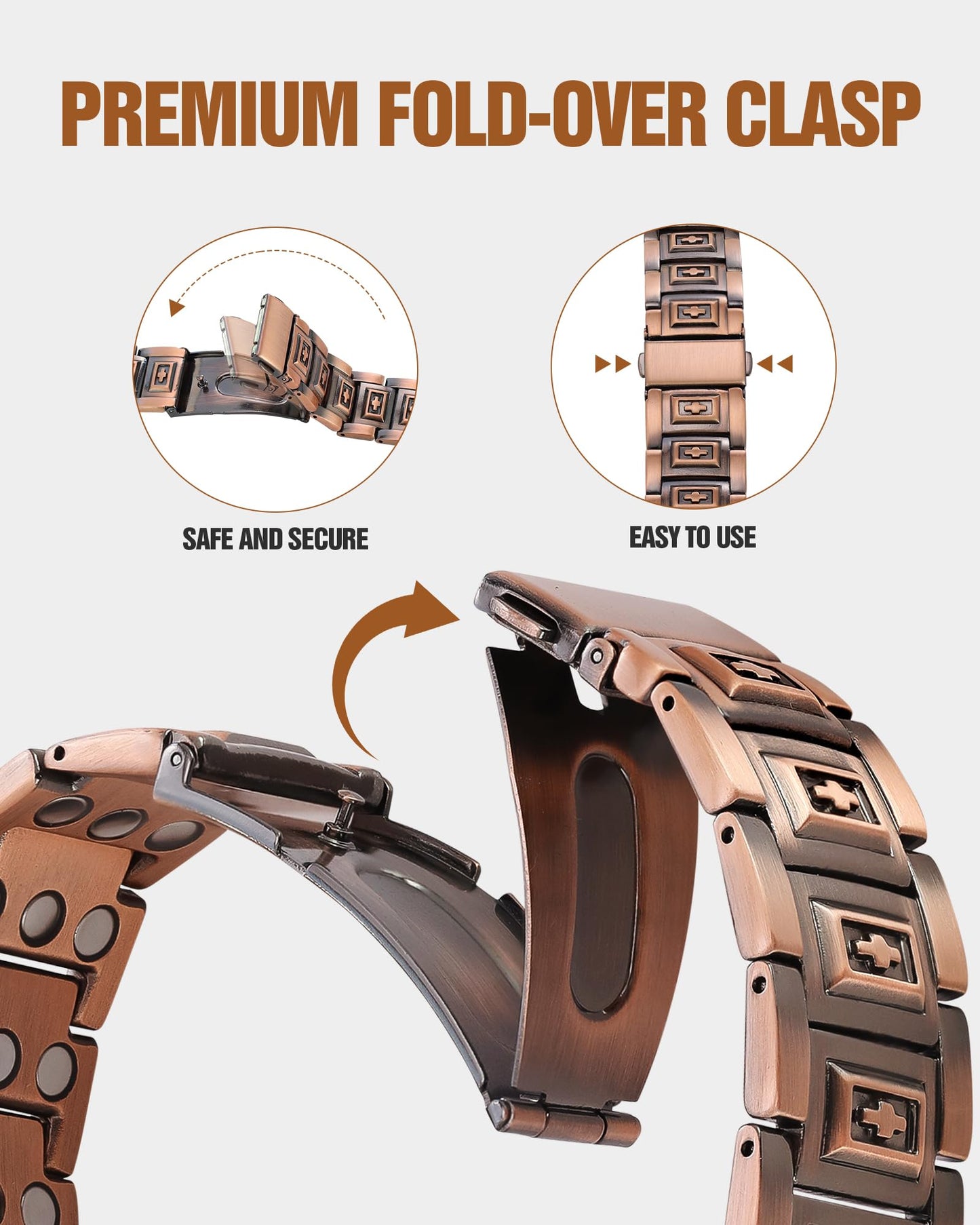 Jecanori Copper Bracelet for Men with 3800 Gauss Magnets,Magnetic Cross Bracelets for Men,Adjustable Length with Sizing Tool