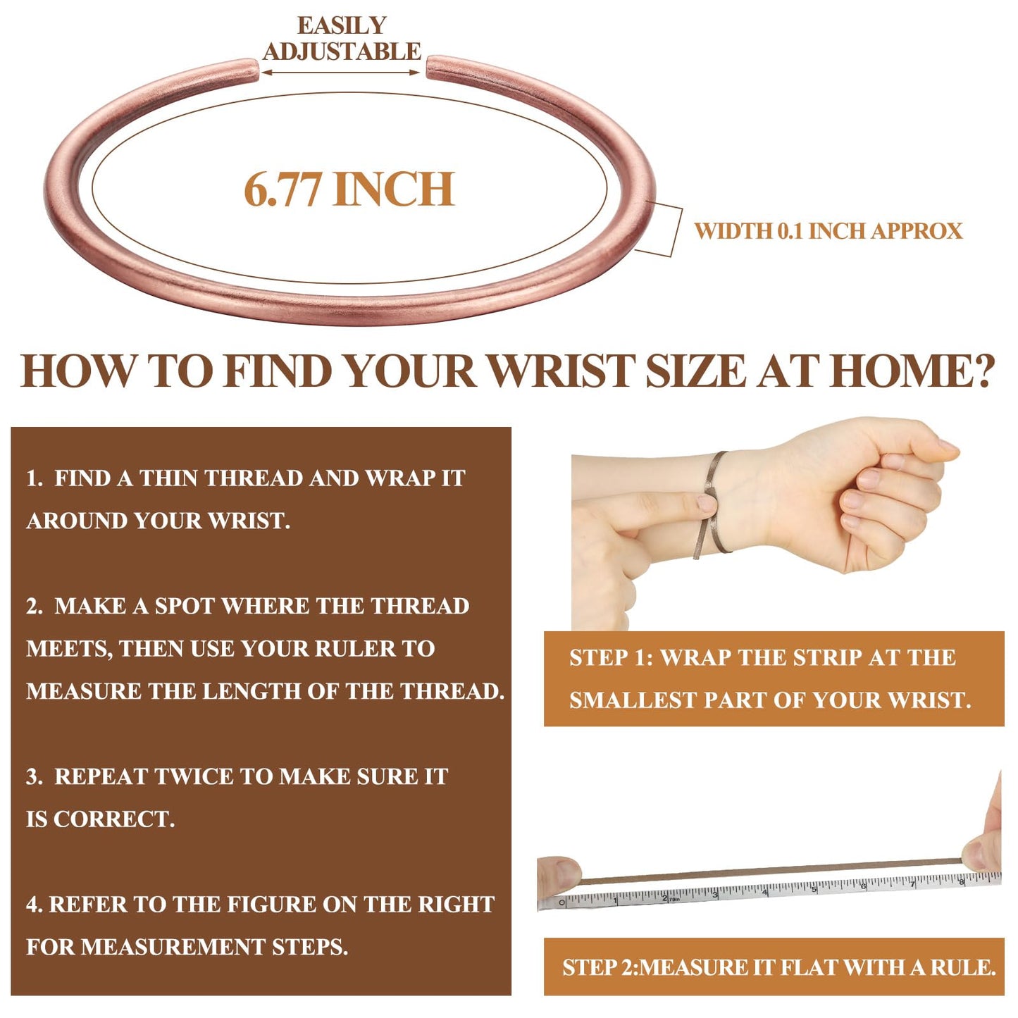 Otuuz 6 Pcs Copper Bracelets for Men Women Copper Cuff Bracelets Adjustable Size Health Jewelry Gift Handmade Uncoated Health Jewelry Gifts(Cylinder Style)