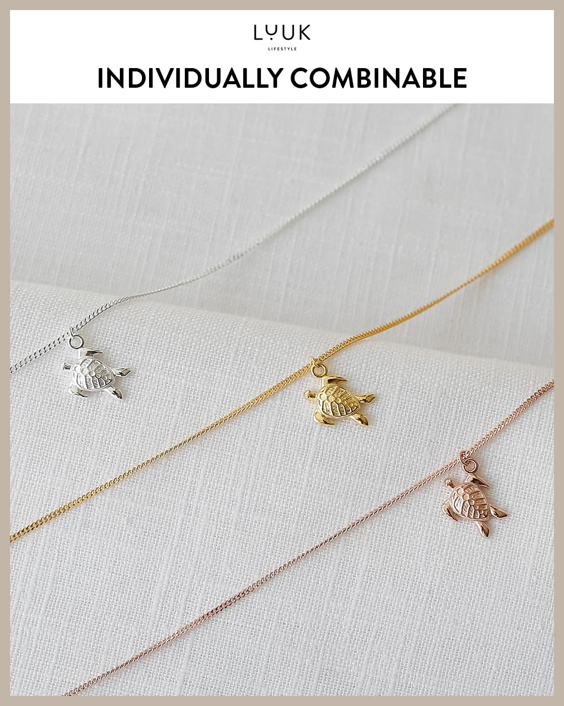 LUUK LIFESTYLE Necklace in 925 sterling silver with turtle pendant, HAPPINESS gift card, travel lucky charm, 19” adjustable length, women's festival jewelry, fashion accessory, marine motif, silver